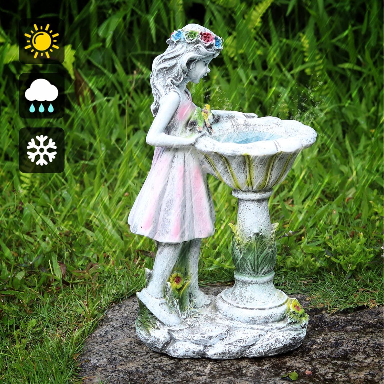 Estatua de Jardín Solar Voveexy Ángel Floral 29cm Resina