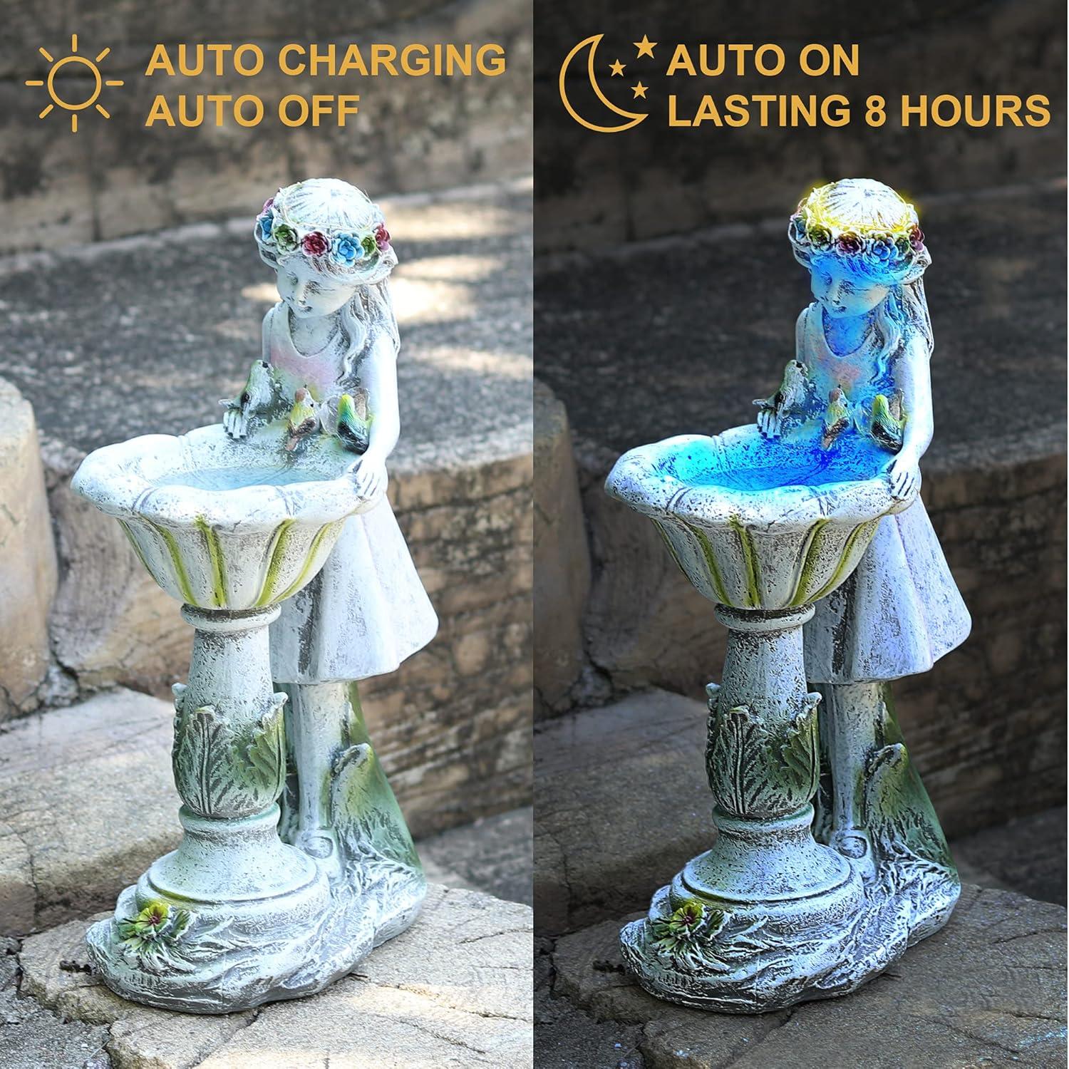 Estatua de Jardín Solar Voveexy Ángel Floral 29cm Resina