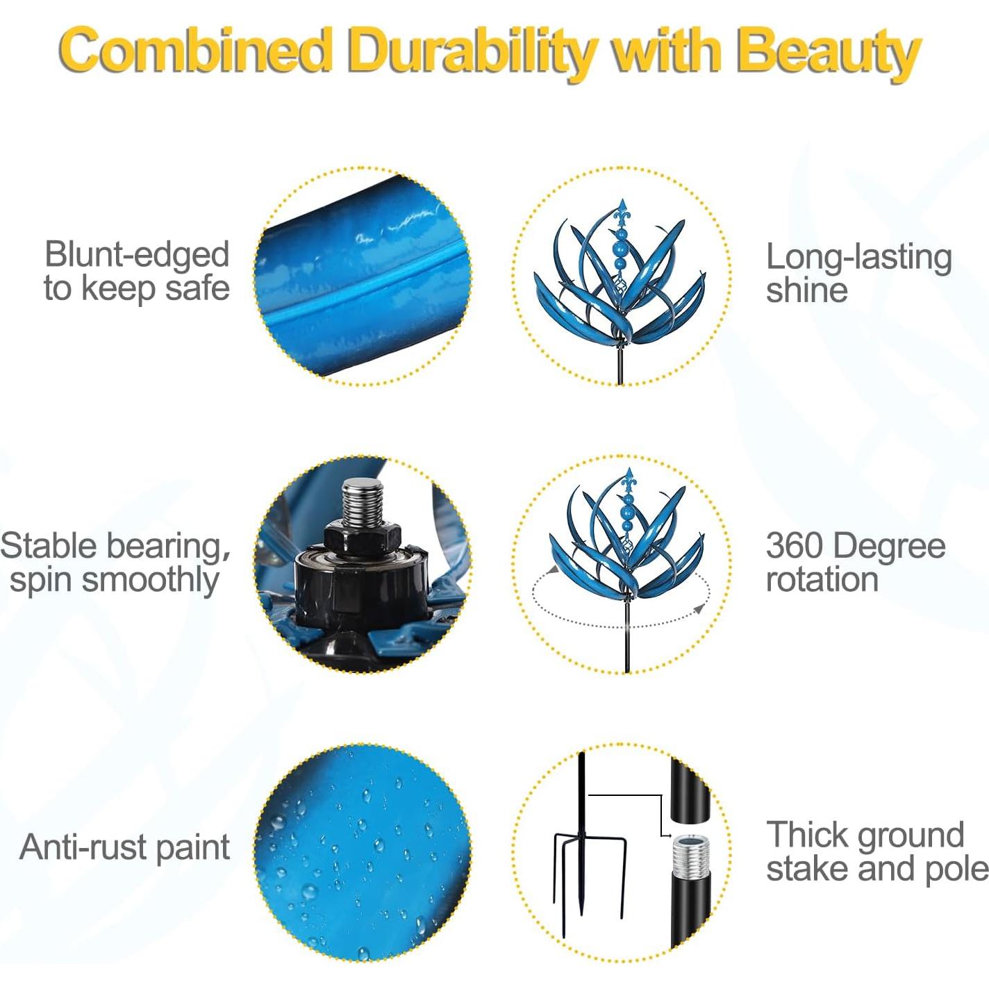 Girador de Viento Cinético LimeHill Loto Azul 68.6x231.1cm