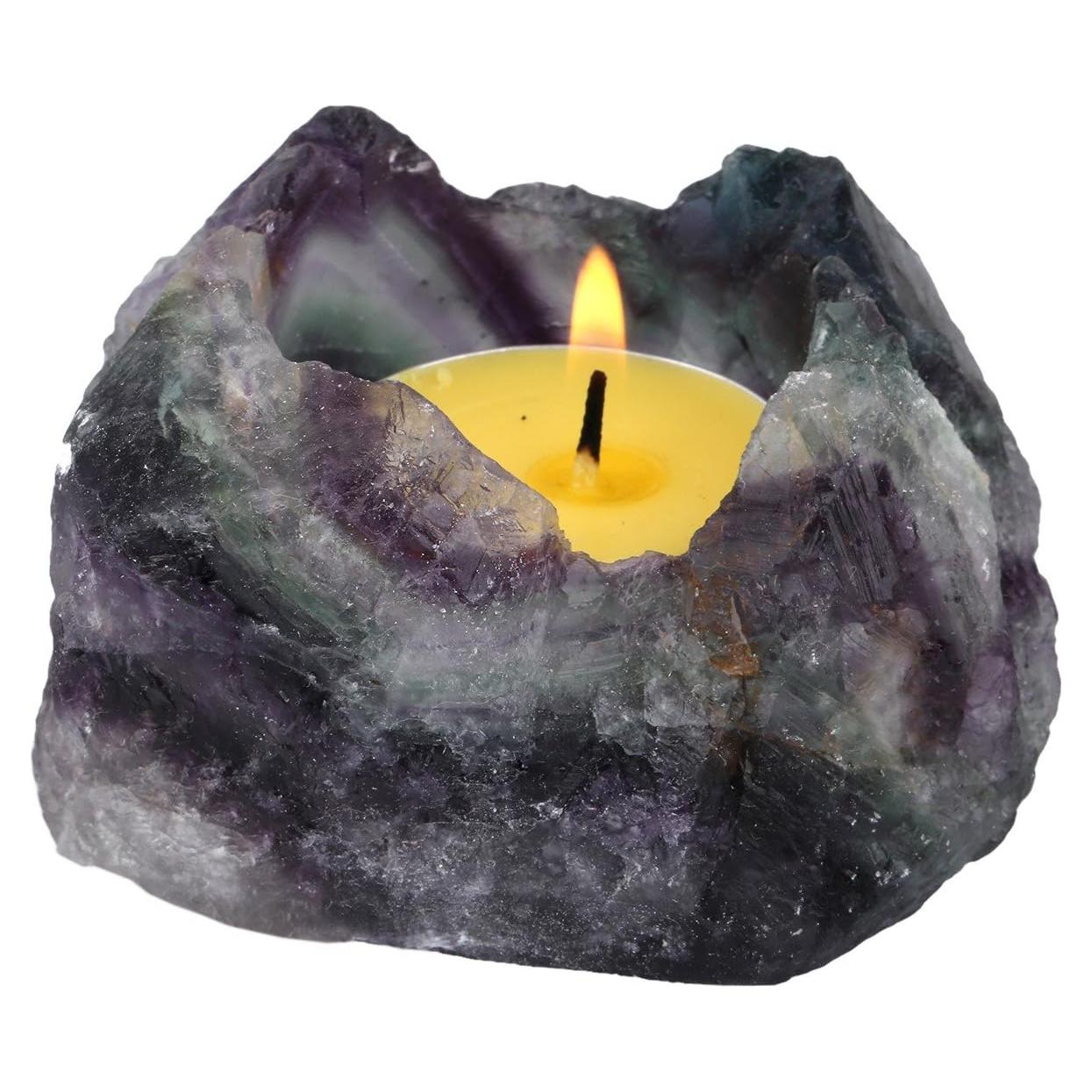 Soporte para Vela de Té Fluorita Natural Rockcloud 6.6-9.9 cm