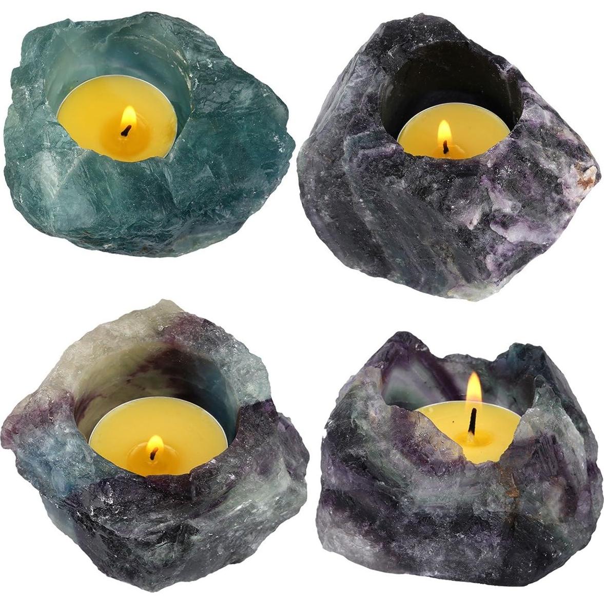 Soporte para Vela de Té Fluorita Natural Rockcloud 6.6-9.9 cm