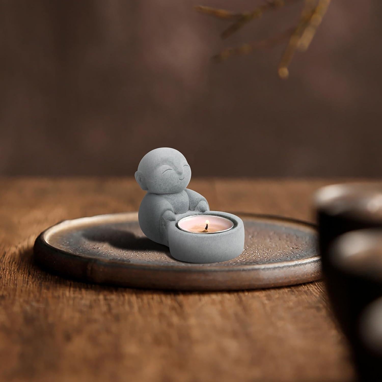 Estatua de Buda Monje Zen con Soporte para Velas 6x7.5cm