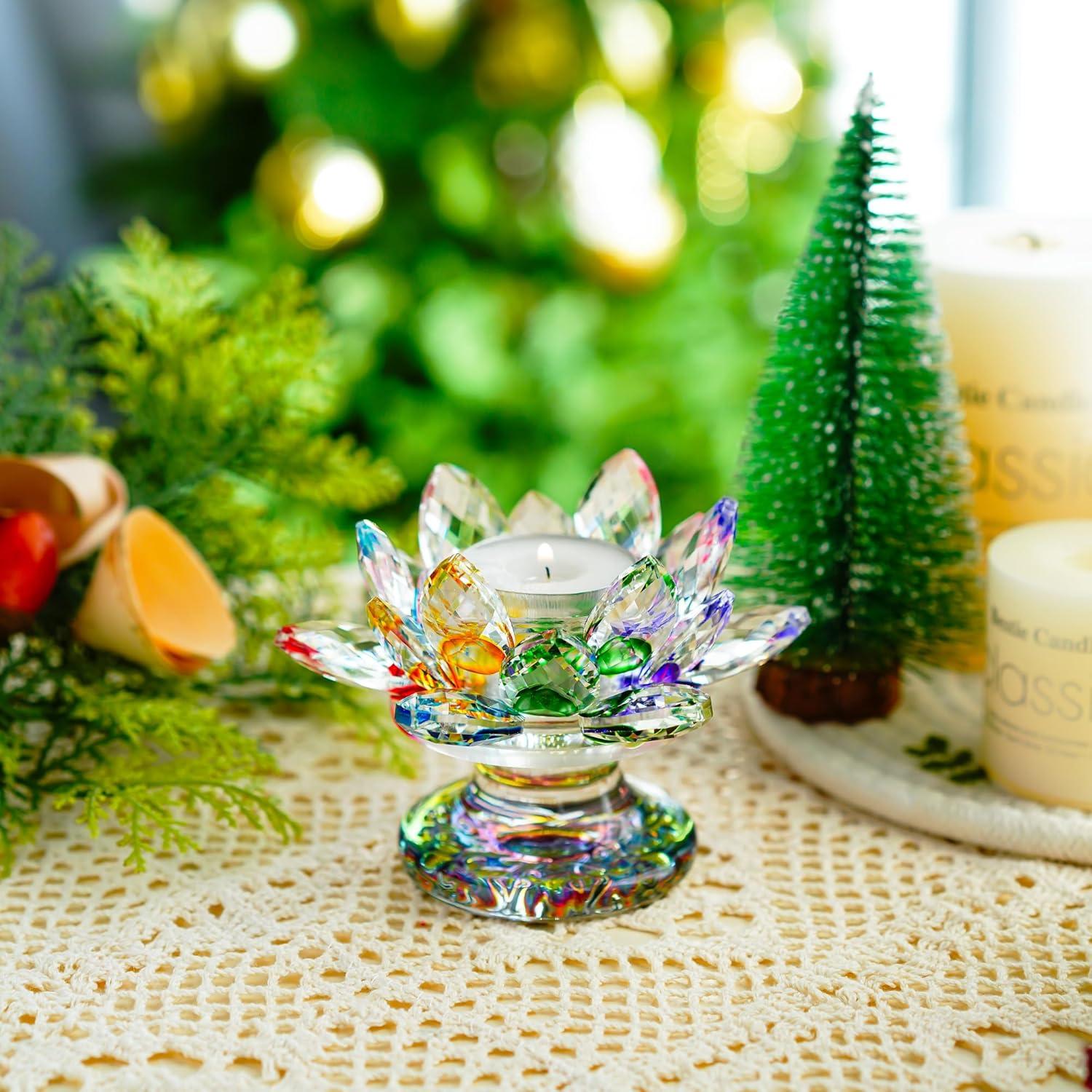 Soporte de Vela de Loto de Cristal Colorido H&D 11.43cm