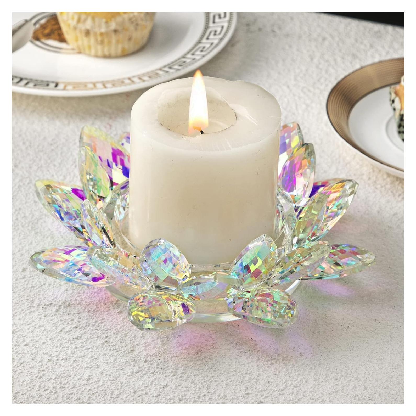 Portavelas de Cristal Loto QFkris 18.5 cm para Vela Tealight