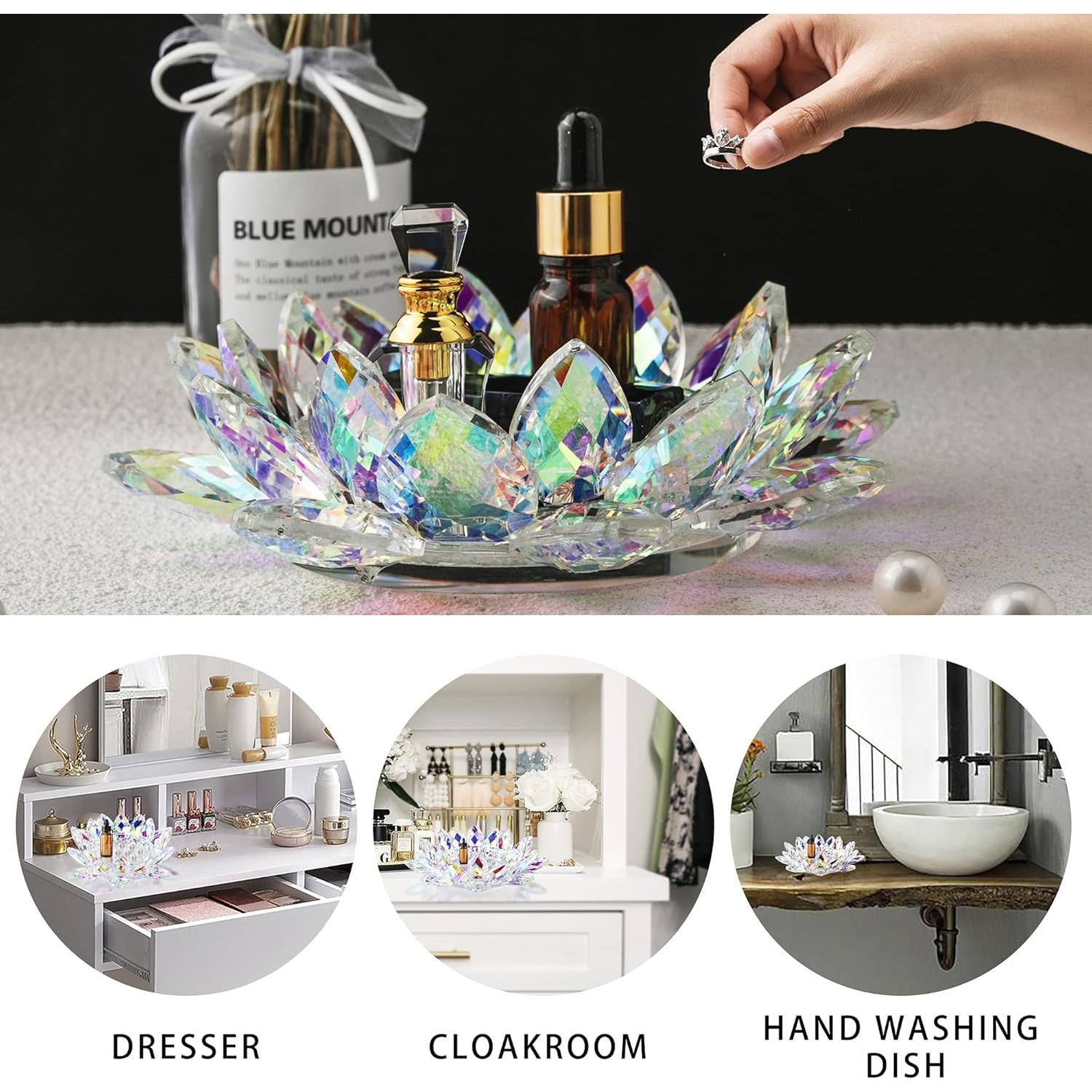 Portavelas de Cristal Loto QFkris 18.5 cm para Vela Tealight