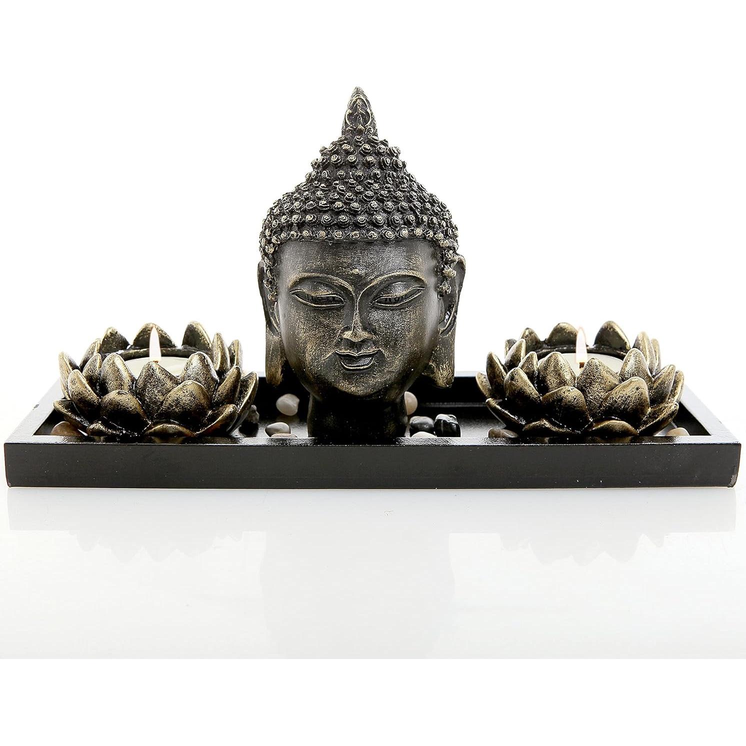 Conjunto Jardín Zen MyGift con Escultura Buda y Soporte Monitor