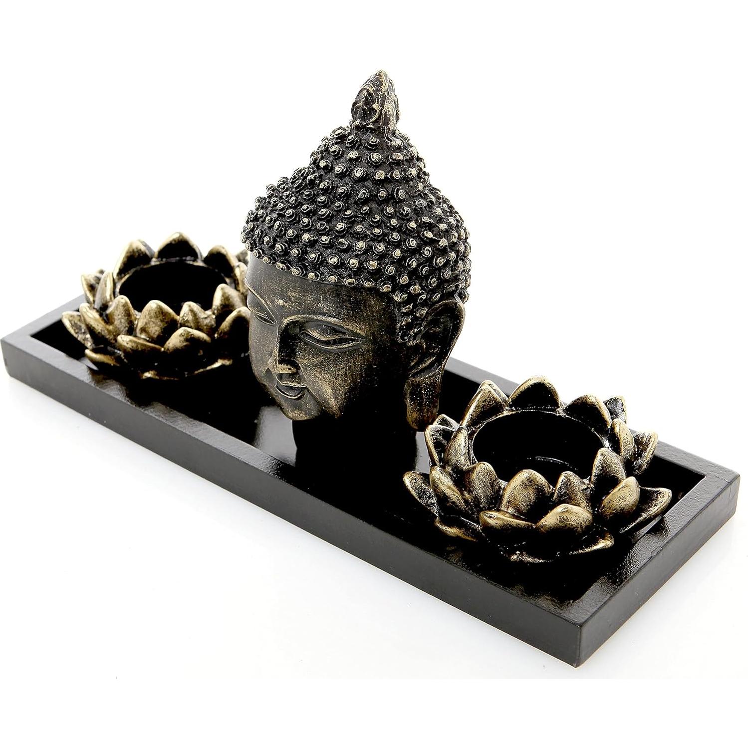Conjunto Jardín Zen MyGift con Escultura Buda y Soporte Monitor