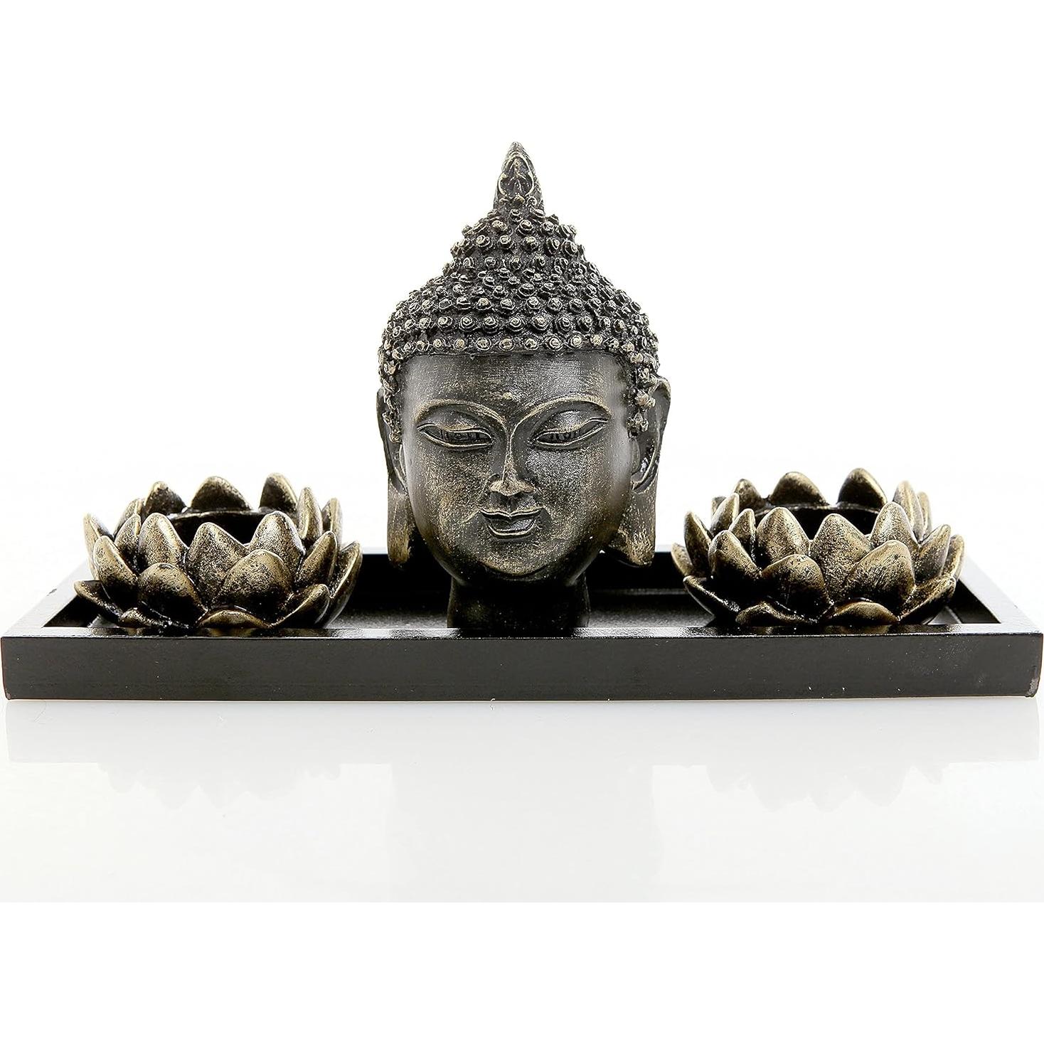 Conjunto Jardín Zen MyGift con Escultura Buda y Soporte Monitor