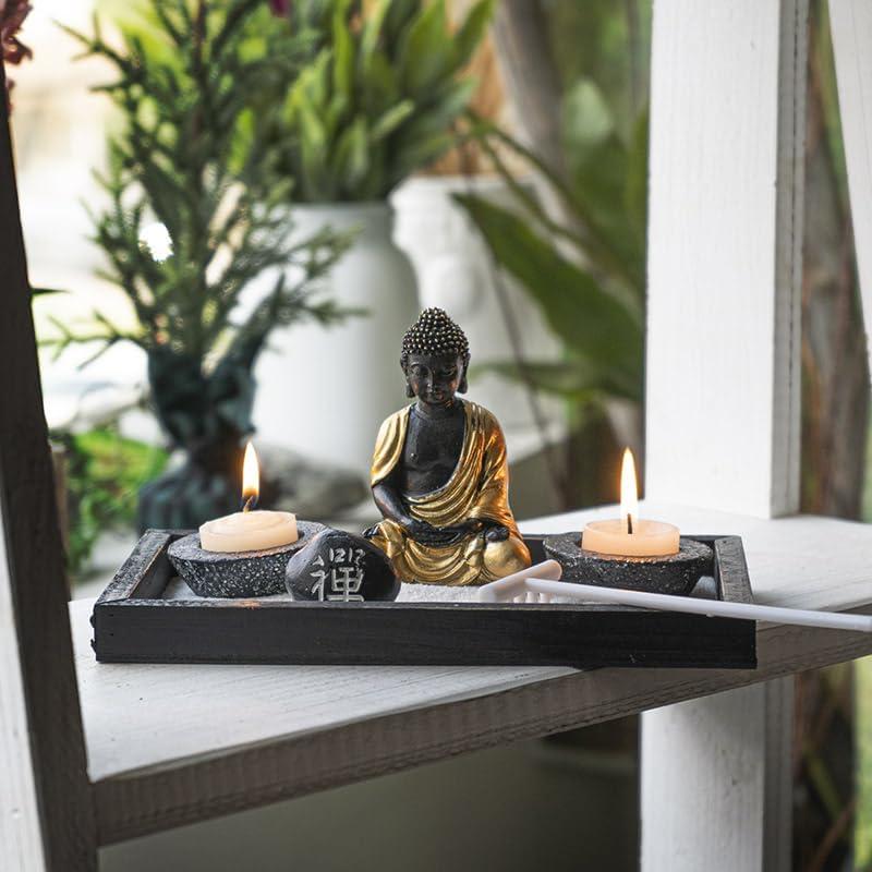 Juego de Jardín Zen Pacific Giftware con Buda Negro y Dorado