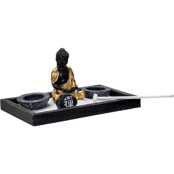 Juego de Jardín Zen Pacific Giftware con Buda Negro y Dorado