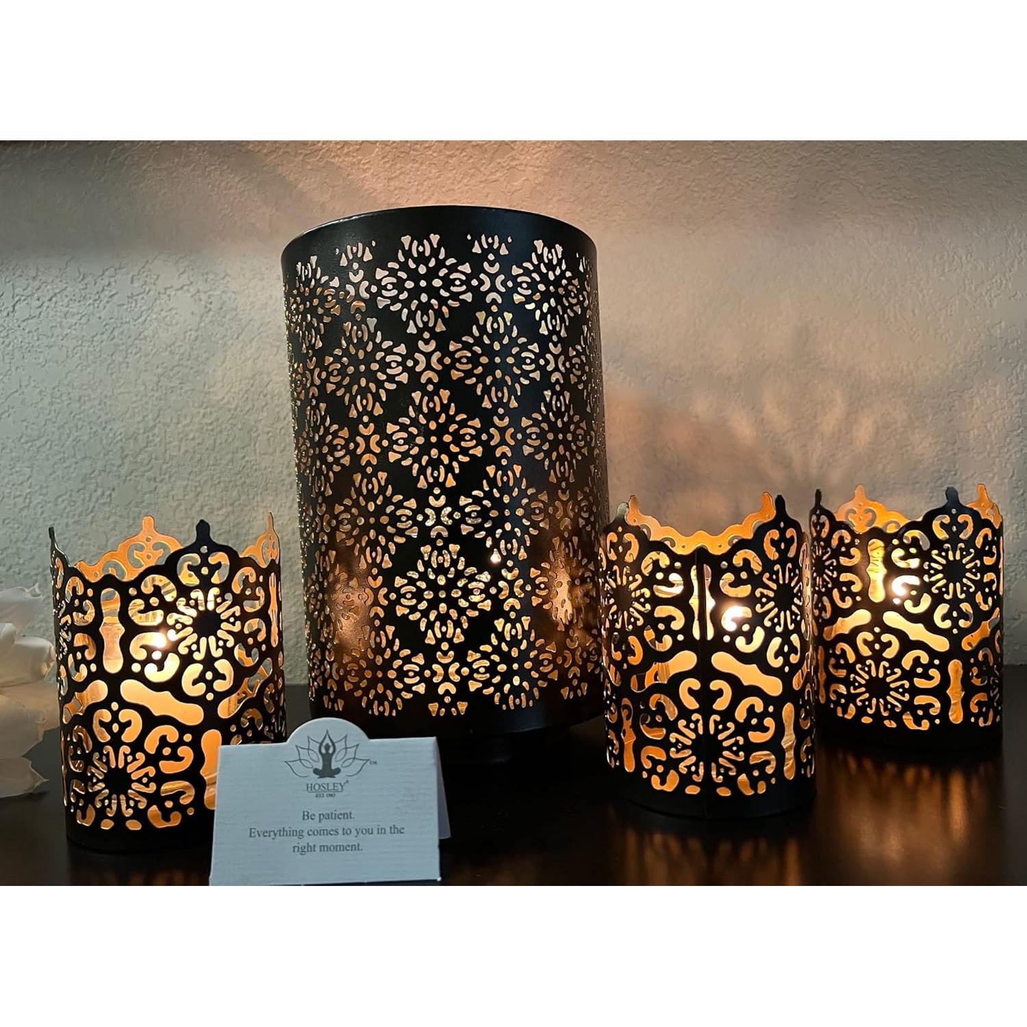 Portavelas Cortado en Diamante Hosley 20.32 cm Metal Negro