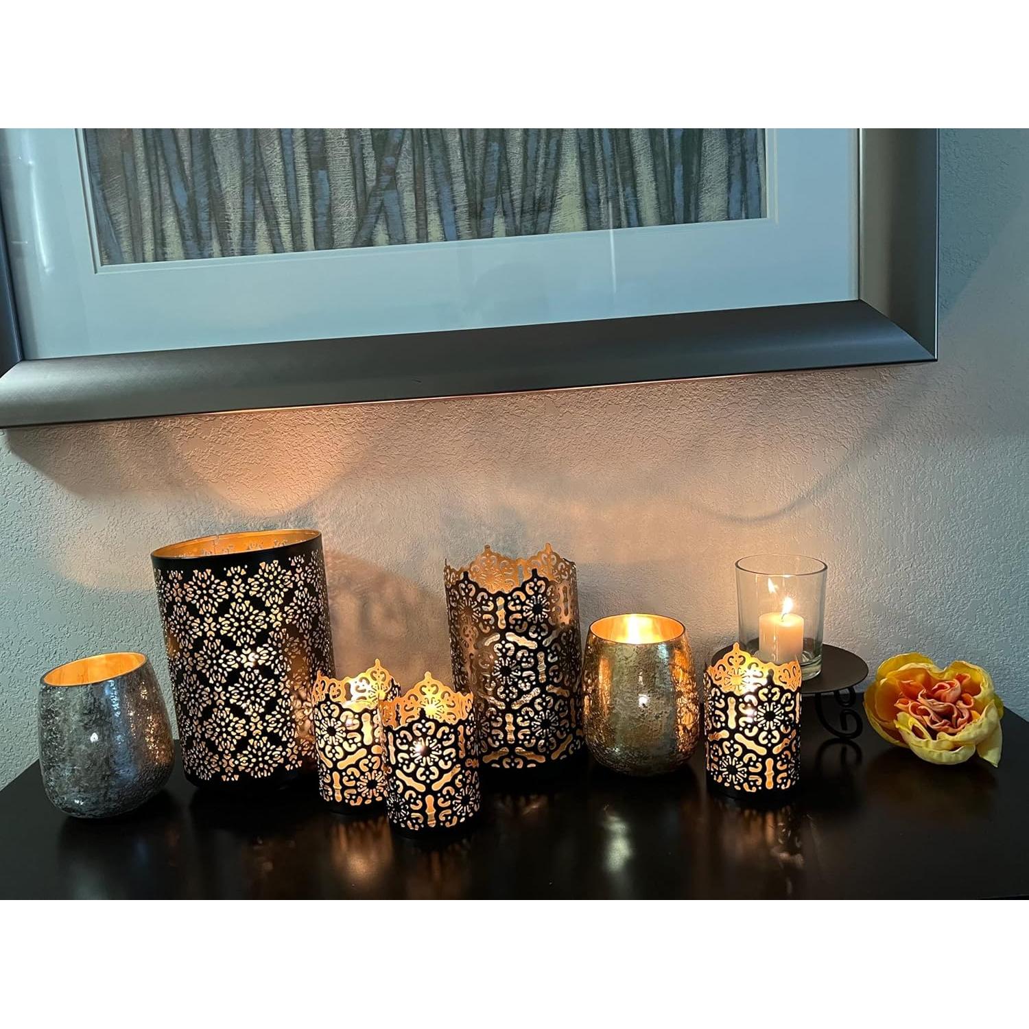 Portavelas Cortado en Diamante Hosley 20.32 cm Metal Negro