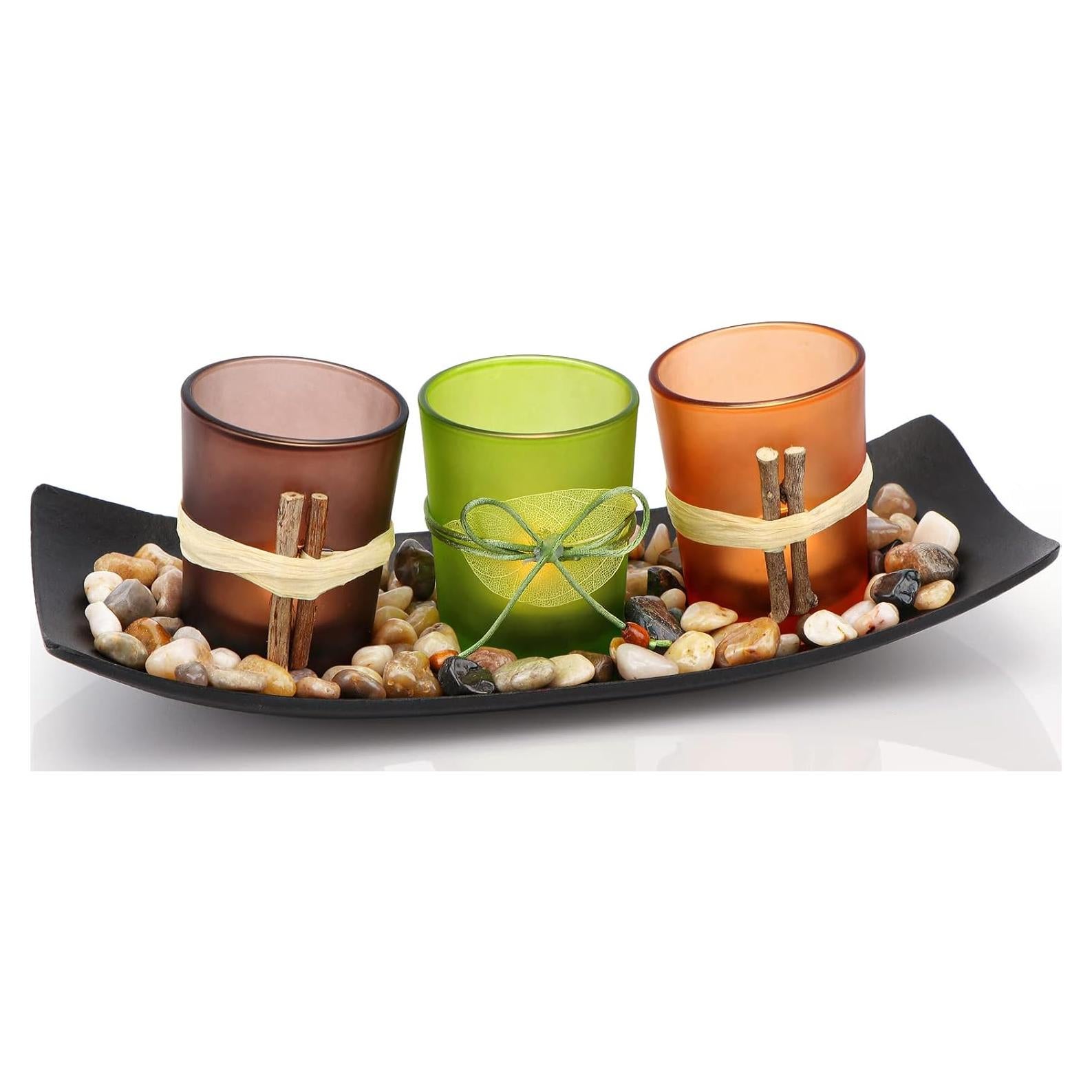 Conjunto de Portavelas Votivos DARJEN con Bandeja y Rocas