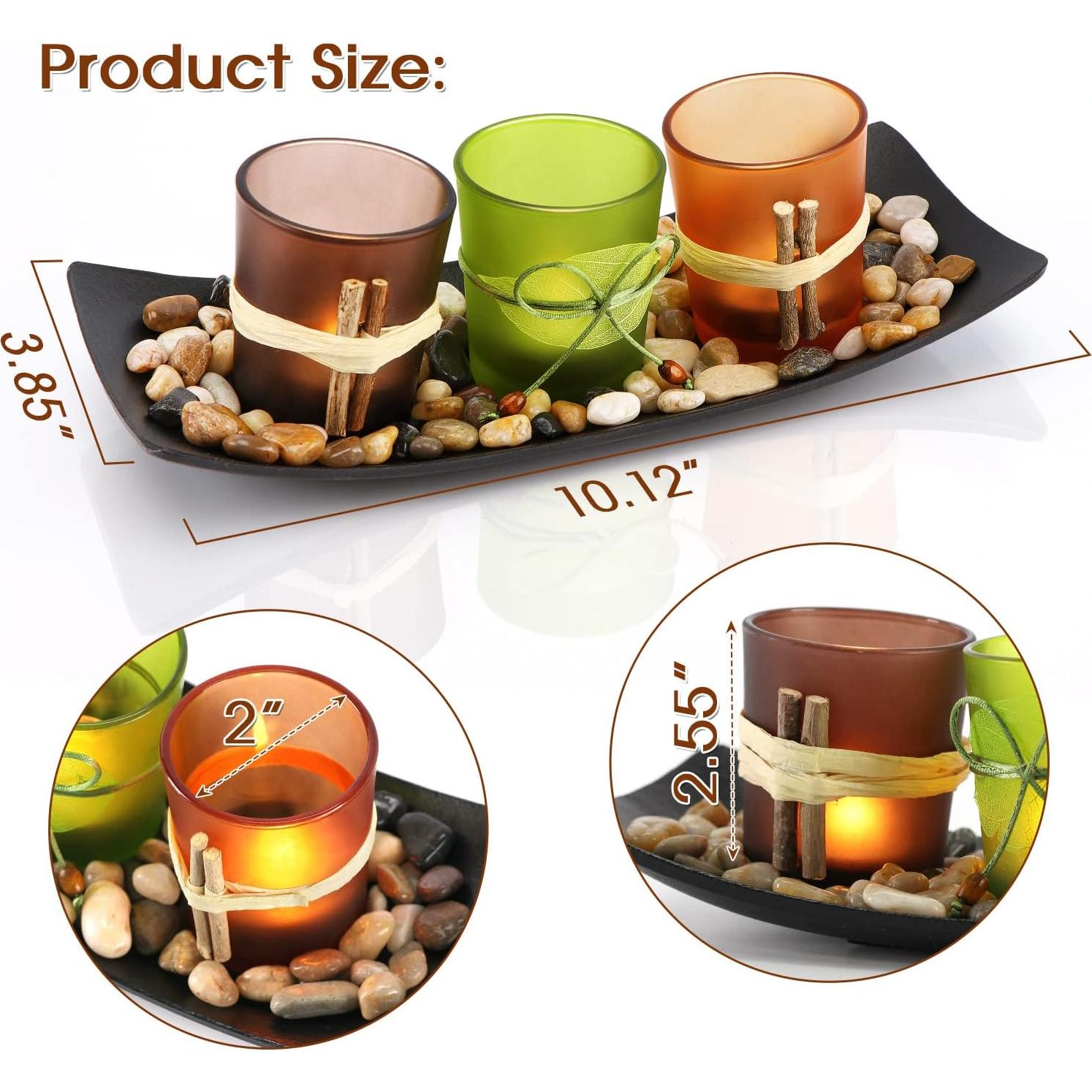 Conjunto de Portavelas Votivos DARJEN con Bandeja y Rocas