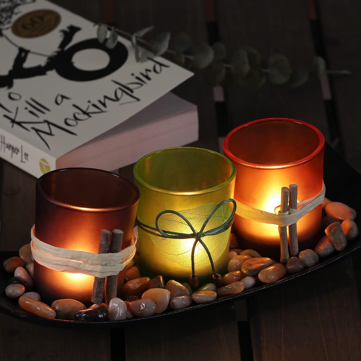 Conjunto de Portavelas Votivos DARJEN con Bandeja y Rocas