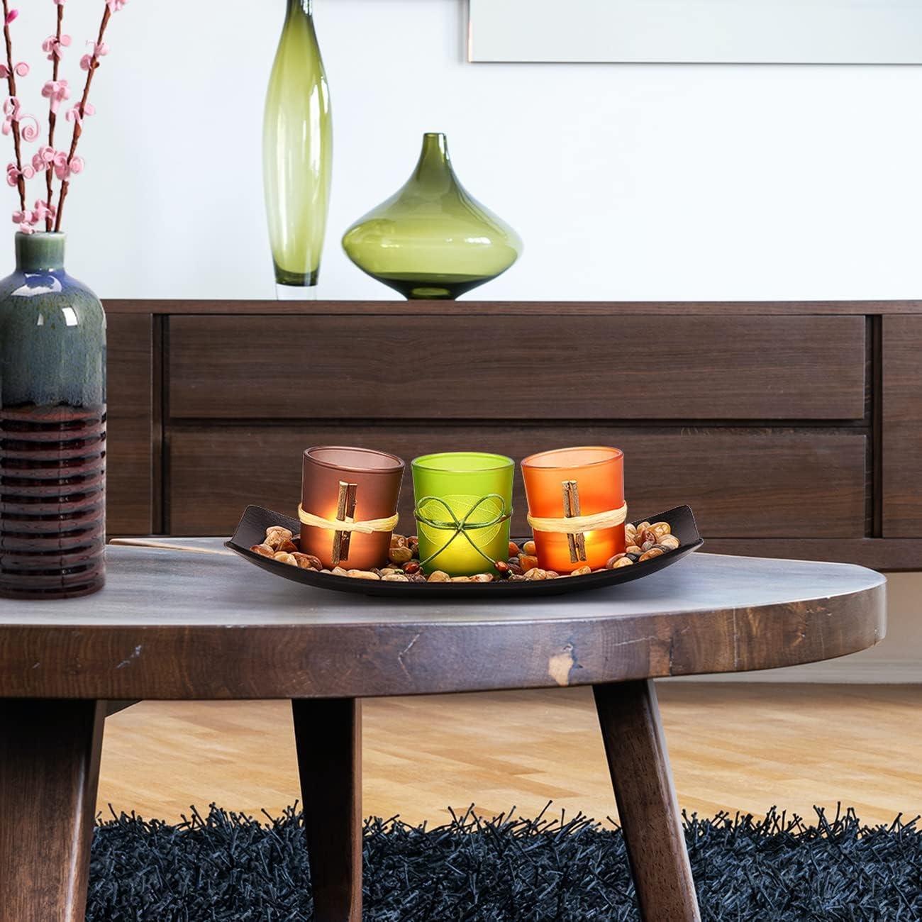 Conjunto de Portavelas Votivos DARJEN con Bandeja y Rocas