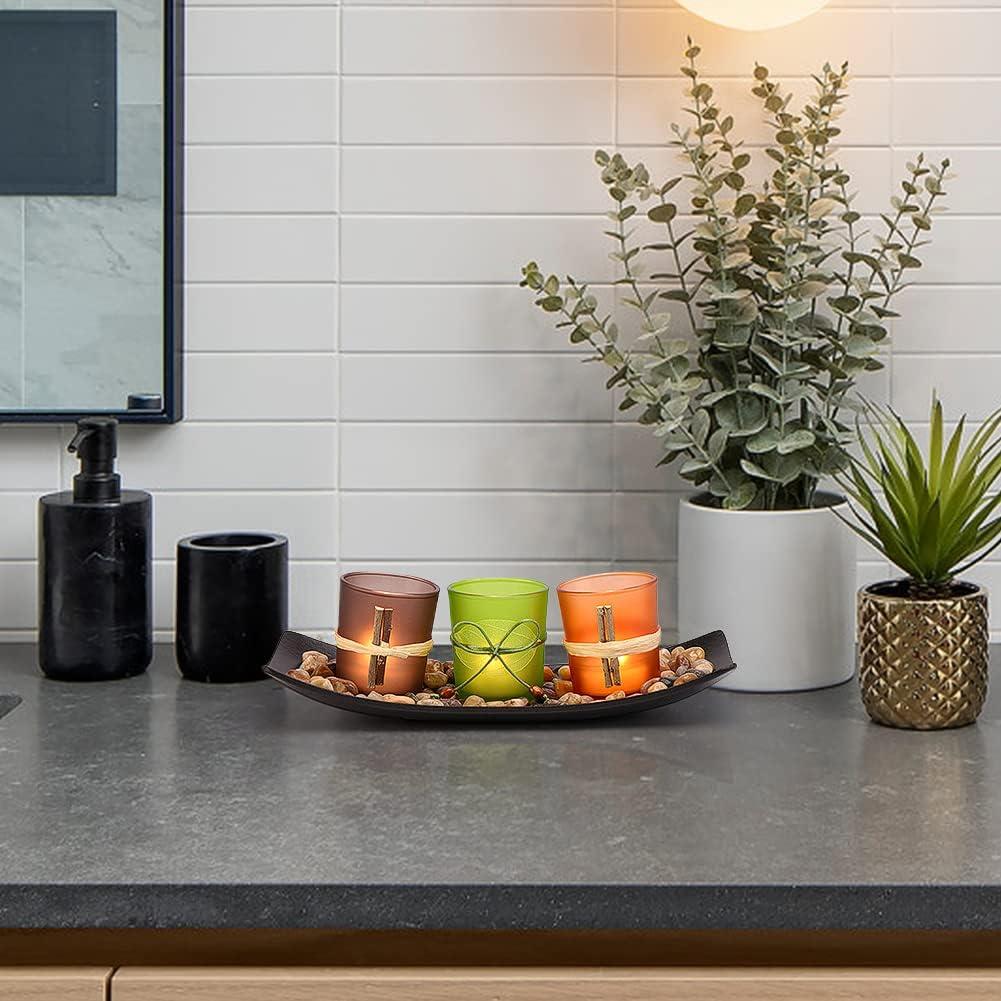 Conjunto de Portavelas Votivos DARJEN con Bandeja y Rocas