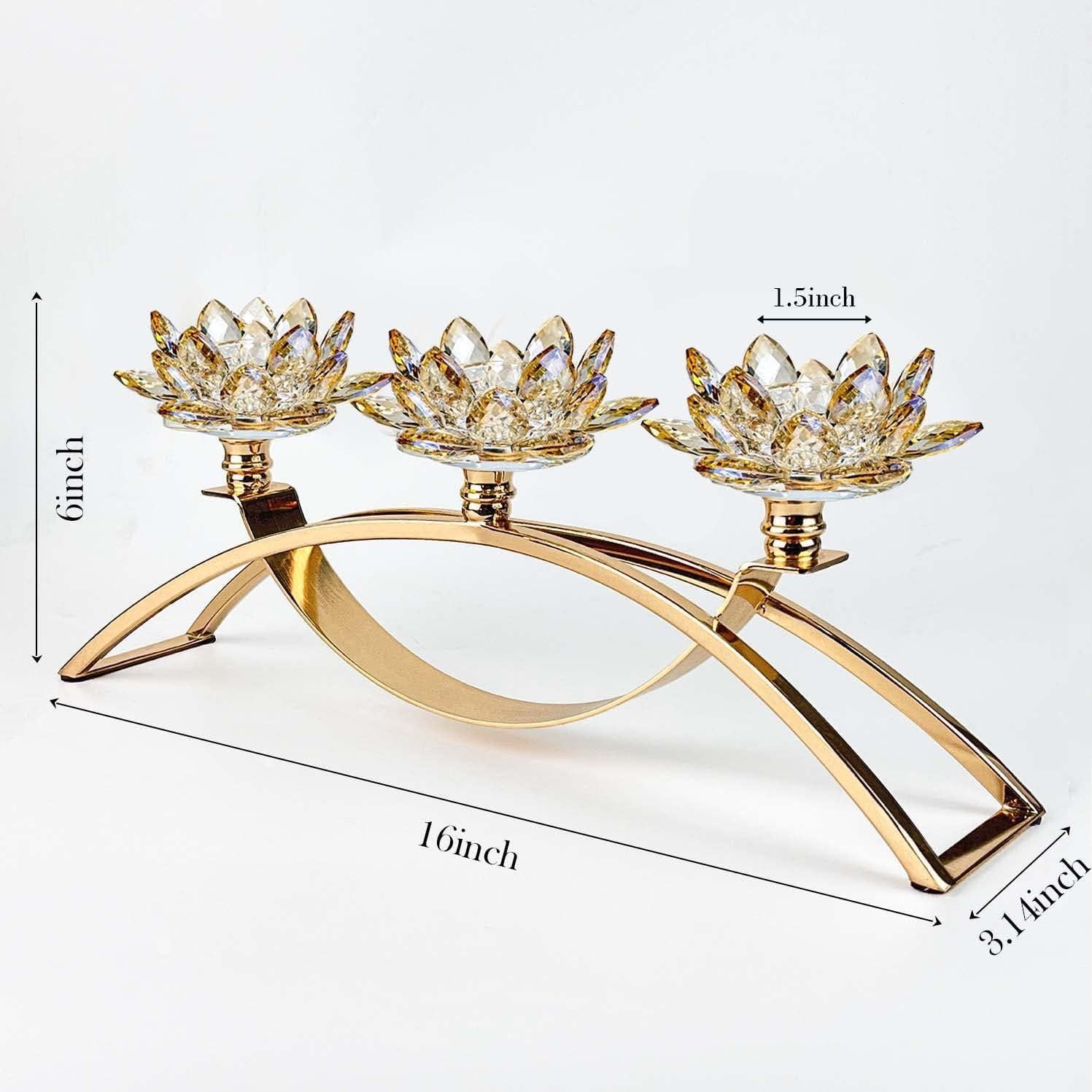 Candelabro de Cristal Kolnlala para Mesa 3 Brazos Oro