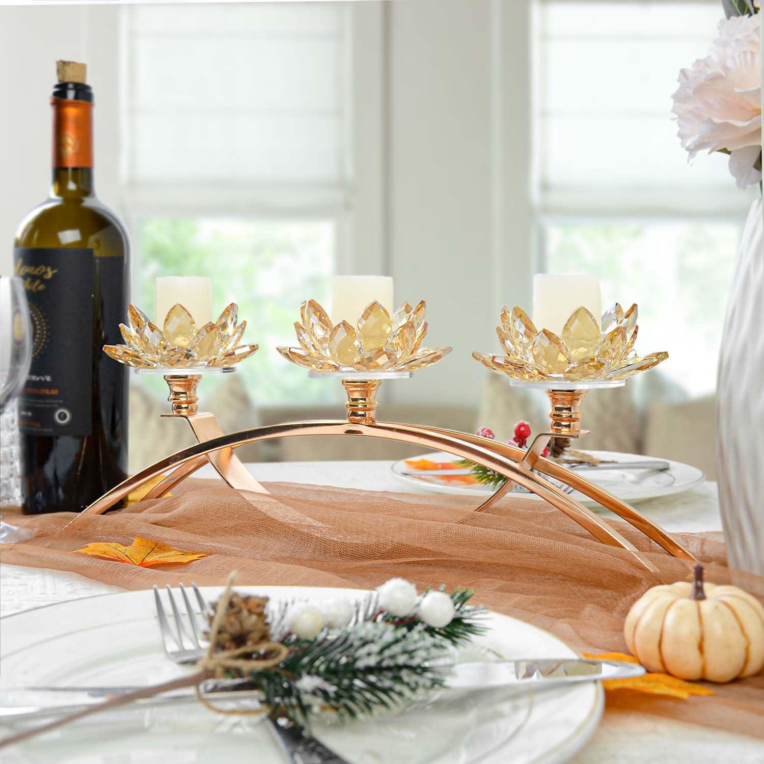 Candelabro de Cristal Kolnlala para Mesa 3 Brazos Oro