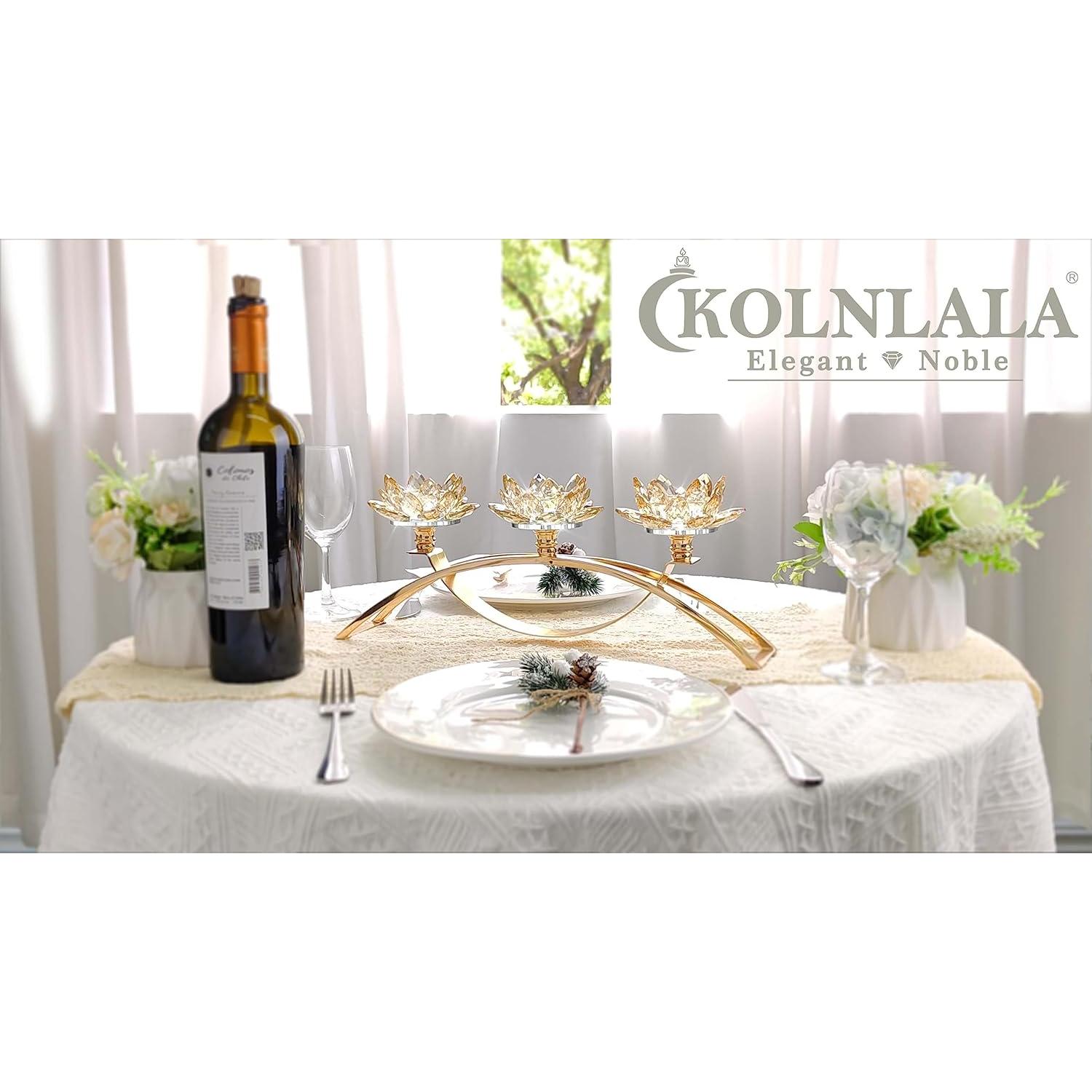 Candelabro de Cristal Kolnlala para Mesa 3 Brazos Oro
