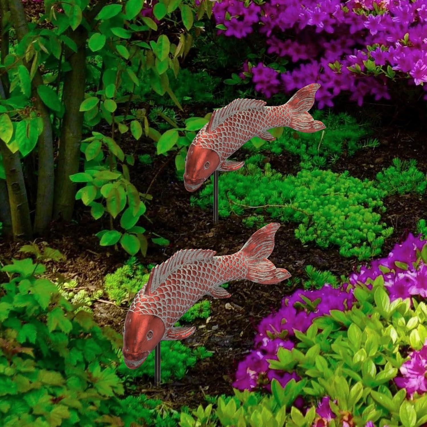 Estatuas de Jardín Wosuine 2pcs Peces Koi Cobre Antiguo 26.9cm