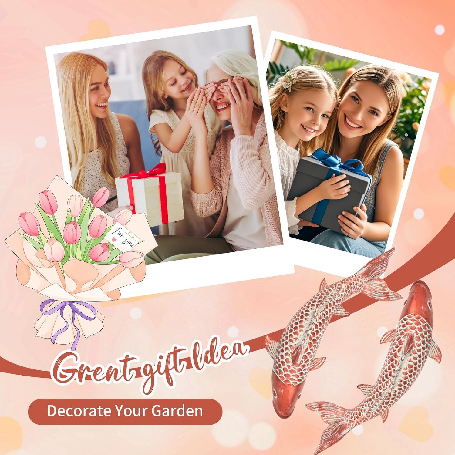 Estatuas de Jardín Wosuine 2pcs Peces Koi Cobre Antiguo 26.9cm