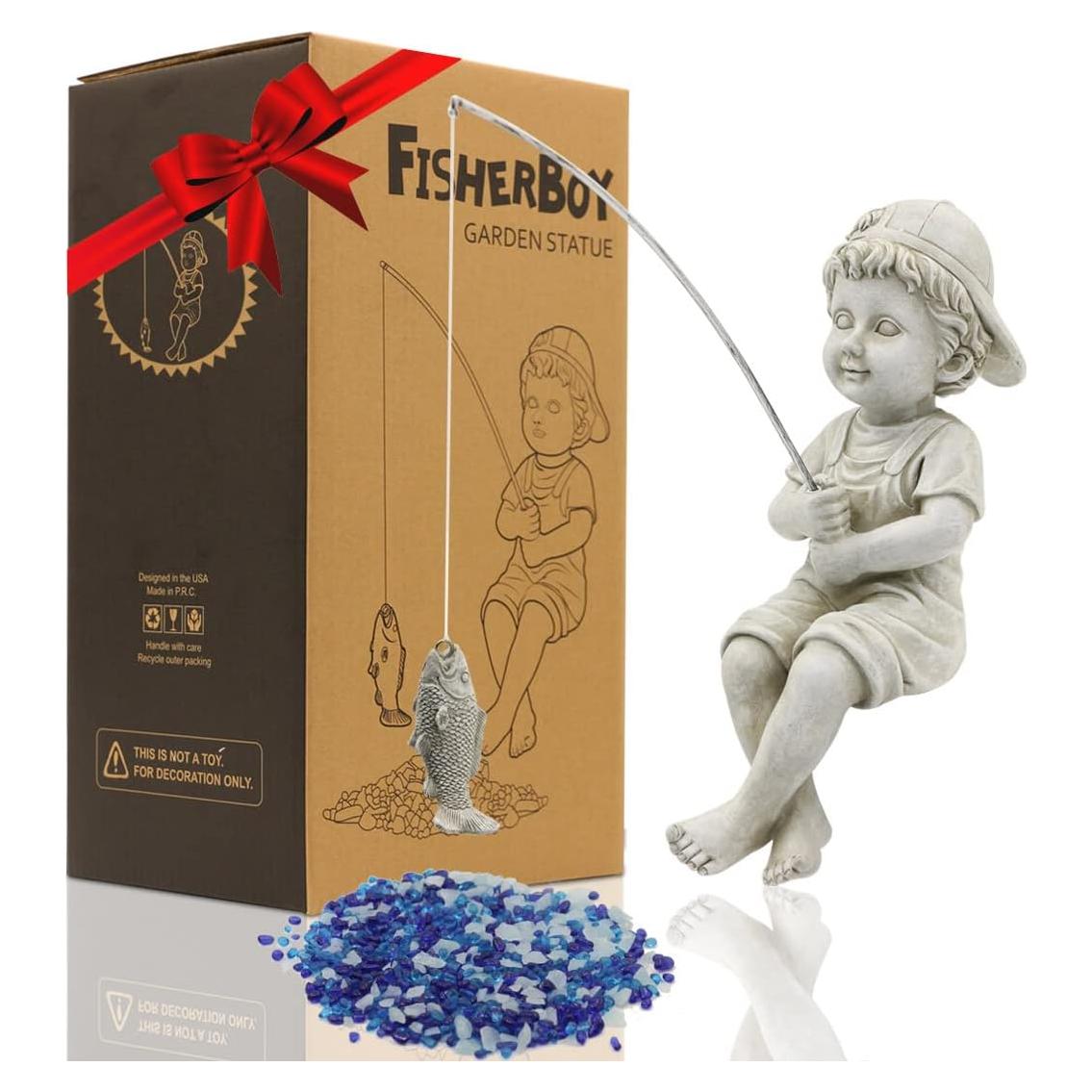 Estatua de Jardín Pescador Goodeco 27.9cm con Piedras Brillantes