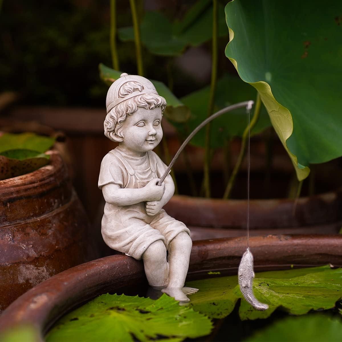 Estatua de Jardín Pescador Goodeco 27.9cm con Piedras Brillantes