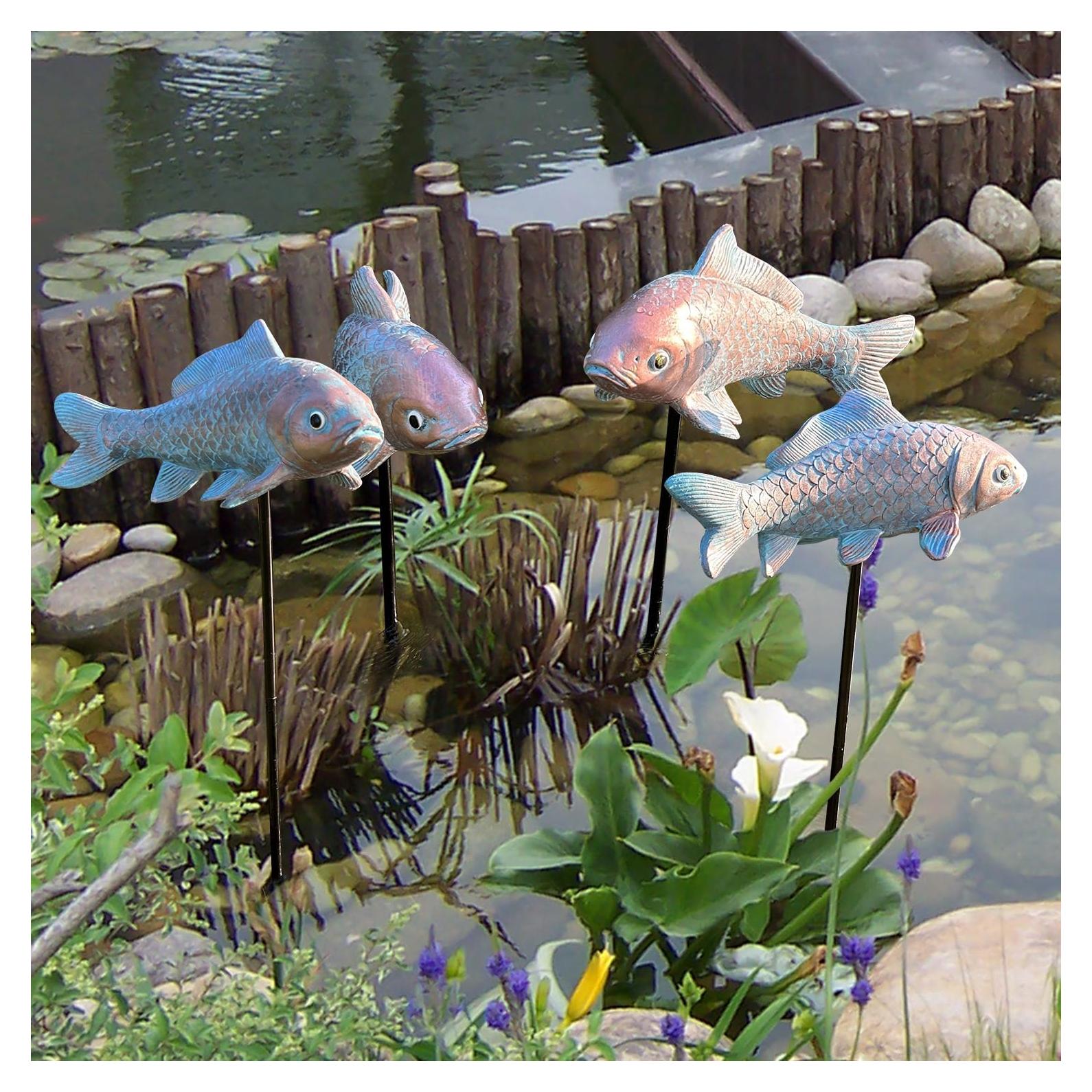 Estatuas de Jardín Koi 4 Piezas Lovely Ran Bronce 26x12x10 cm