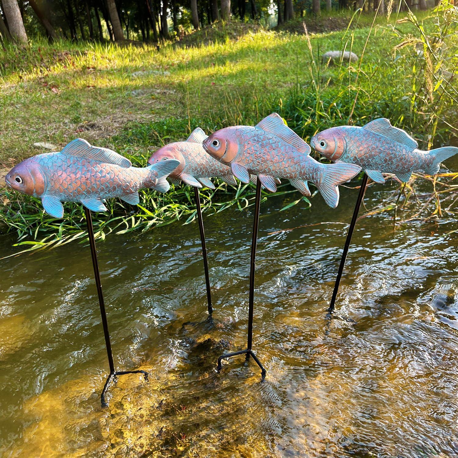 Estatuas de Jardín Koi 4 Piezas Lovely Ran Bronce 26x12x10 cm