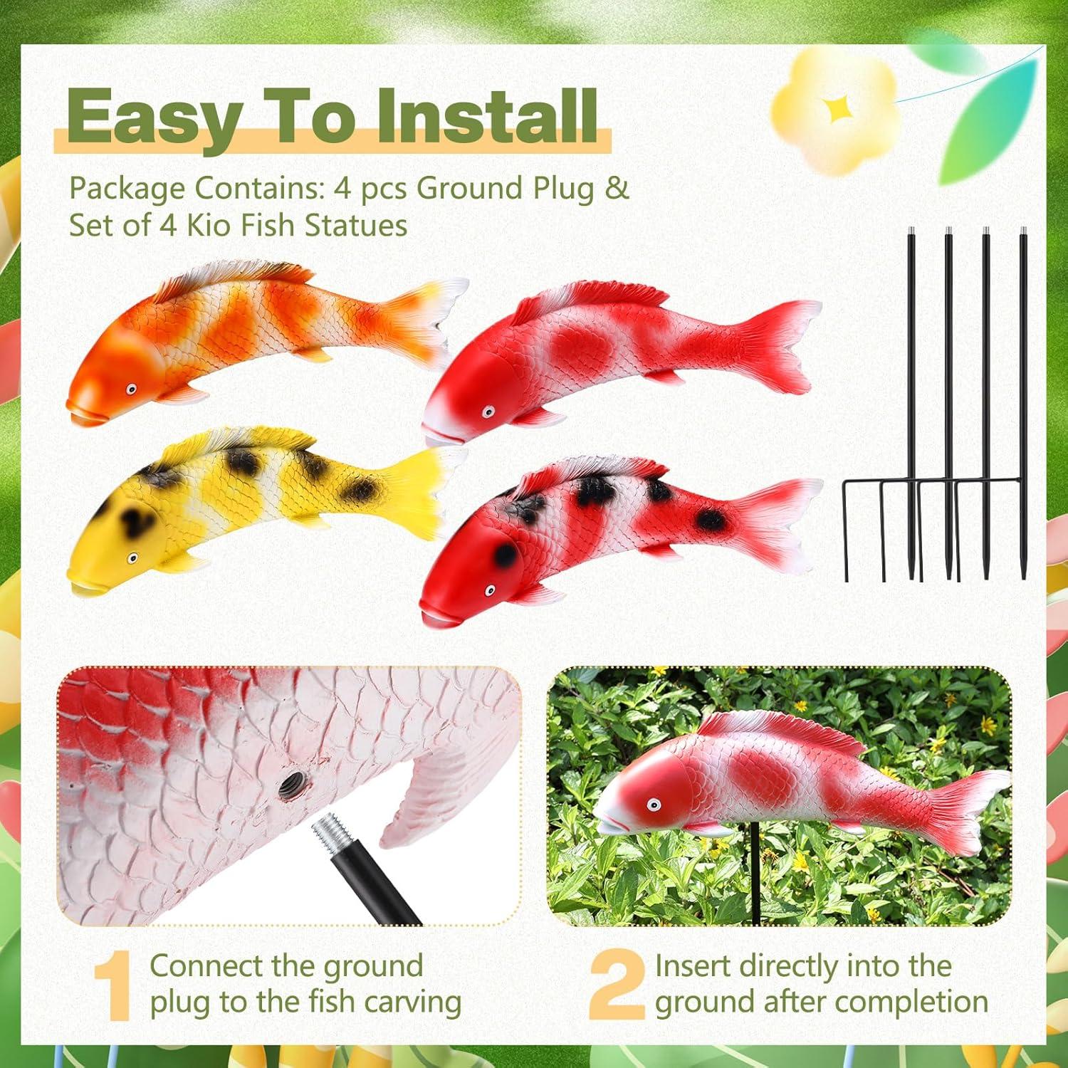 Estatuas de Jardín Koi Suzile 4 Piezas 36 cm Resina Colorida