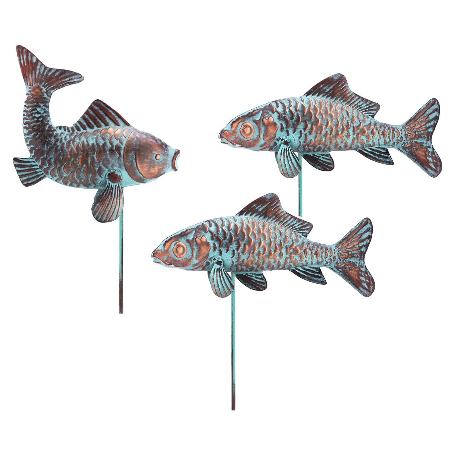 Conjunto de 3 Estatuas de Koi CLYB en Cobre Antiguo 27.4x40.4cm