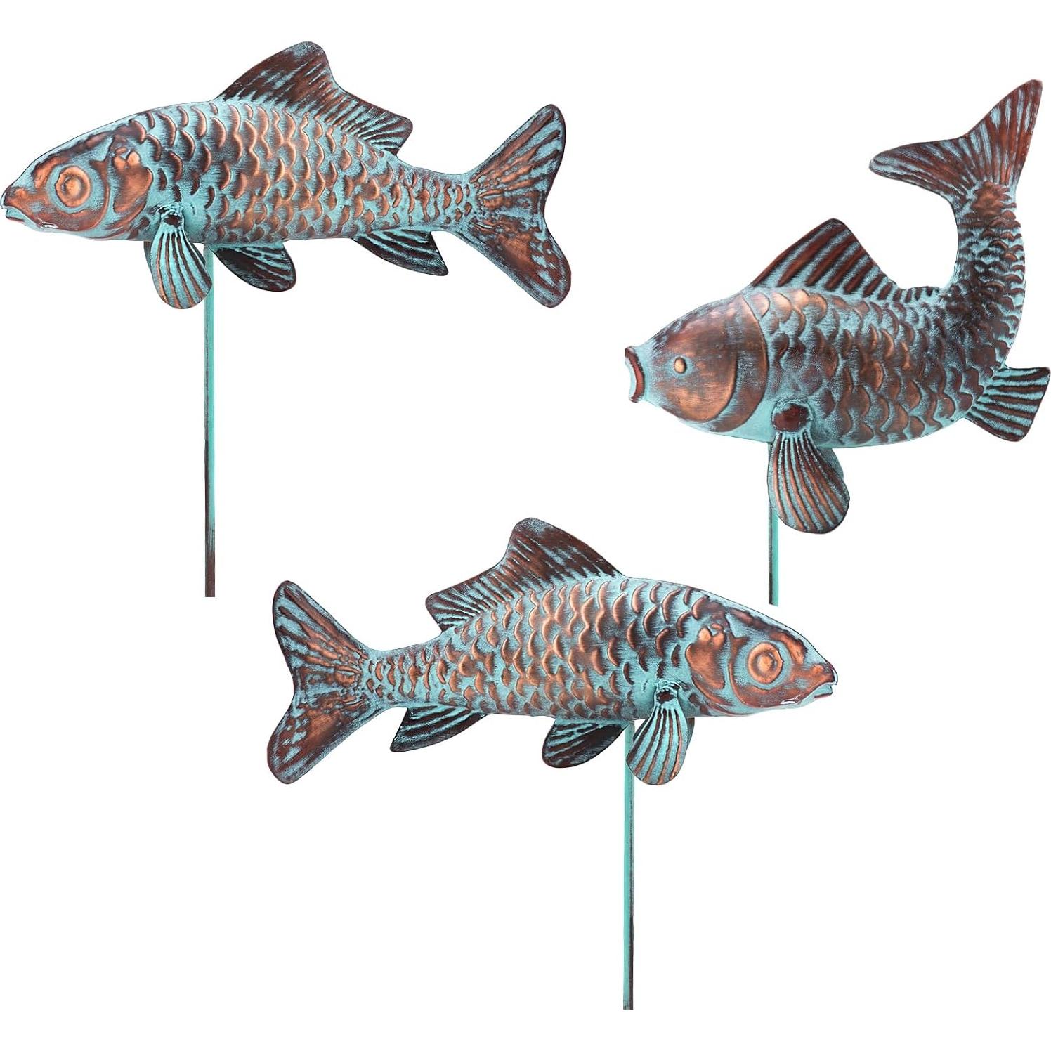 Conjunto de 3 Estatuas de Koi CLYB en Cobre Antiguo 27.4x40.4cm