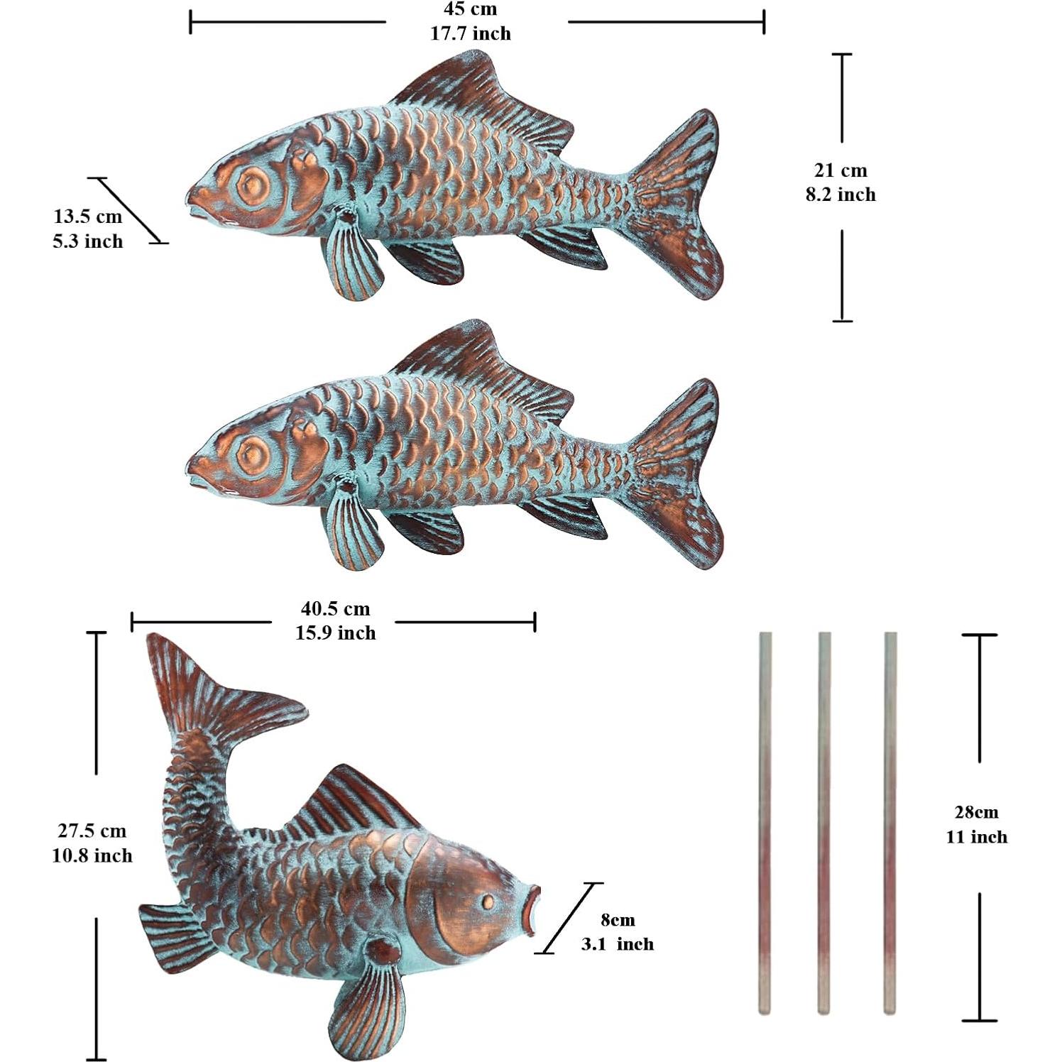 Conjunto de 3 Estatuas de Koi CLYB en Cobre Antiguo 27.4x40.4cm