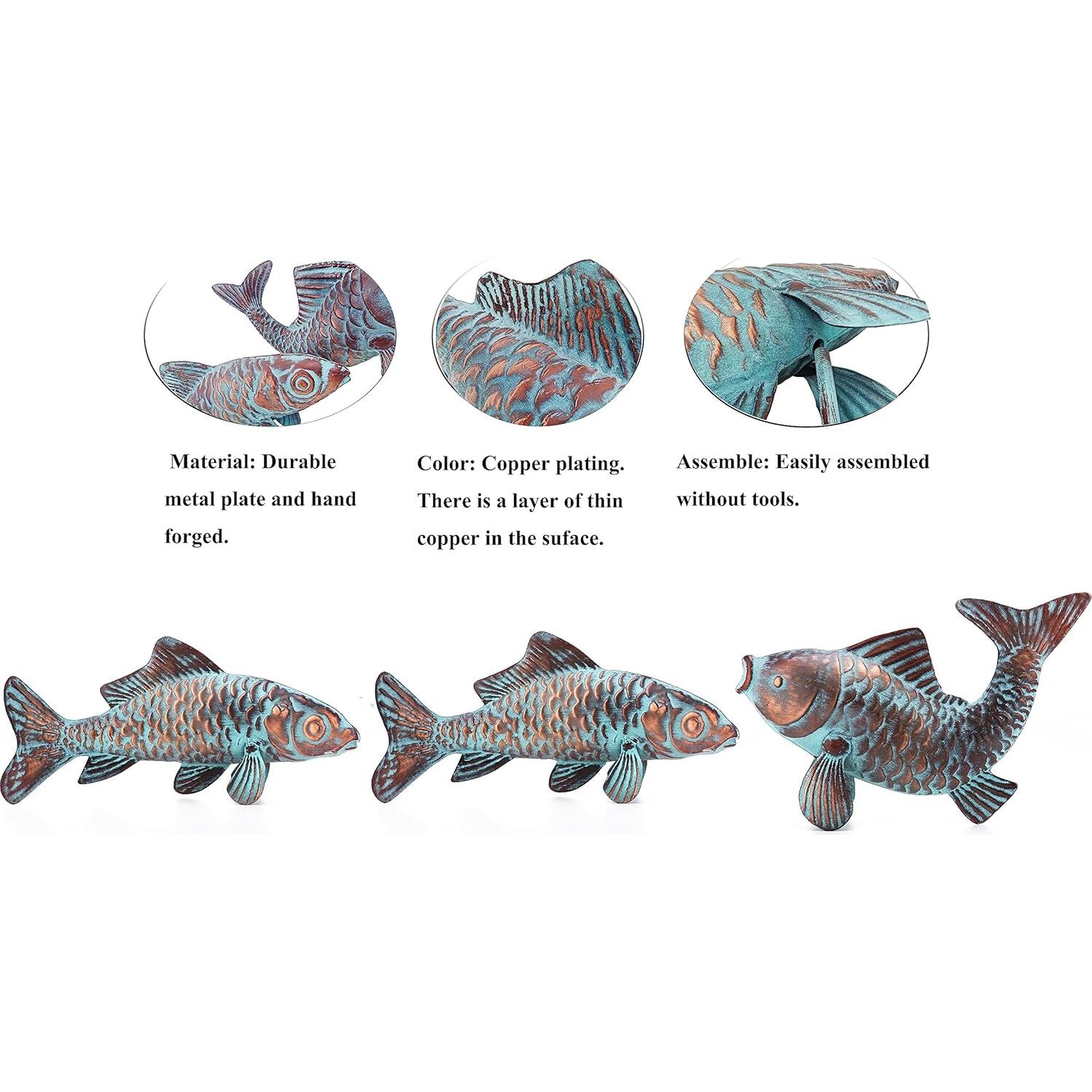 Conjunto de 3 Estatuas de Koi CLYB en Cobre Antiguo 27.4x40.4cm