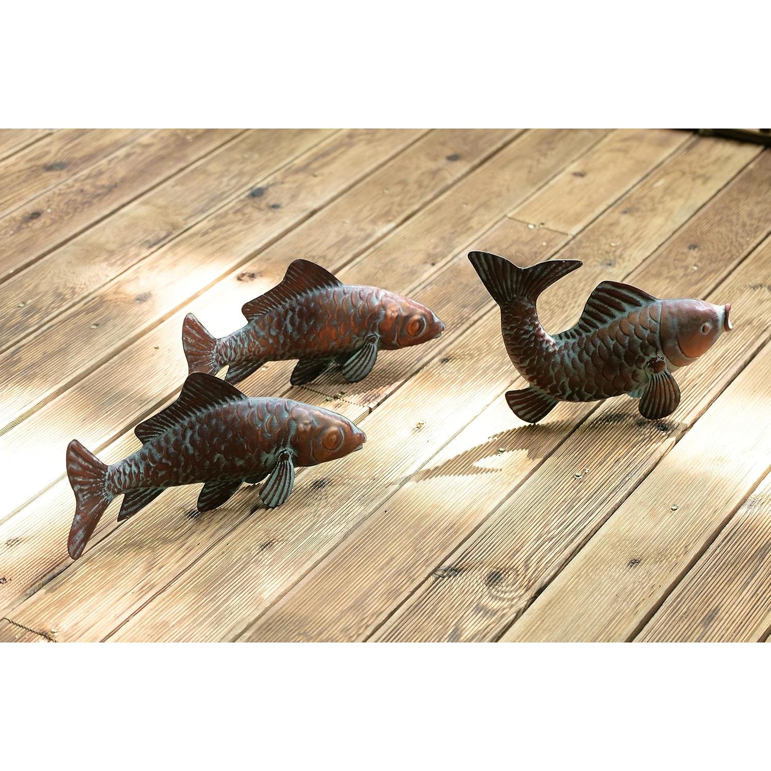 Conjunto de 3 Estatuas de Koi CLYB en Cobre Antiguo 27.4x40.4cm