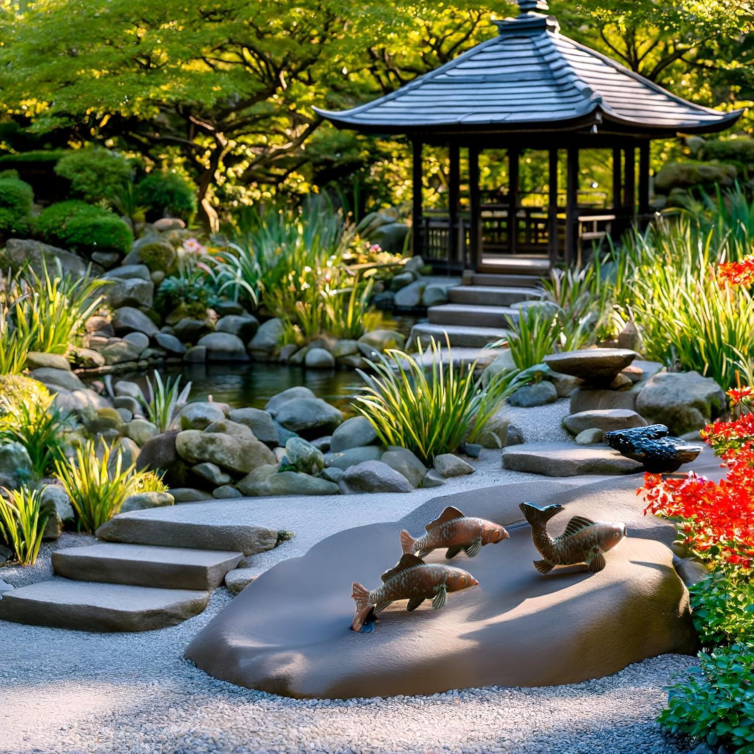 Conjunto de 3 Estatuas de Koi CLYB en Cobre Antiguo 27.4x40.4cm