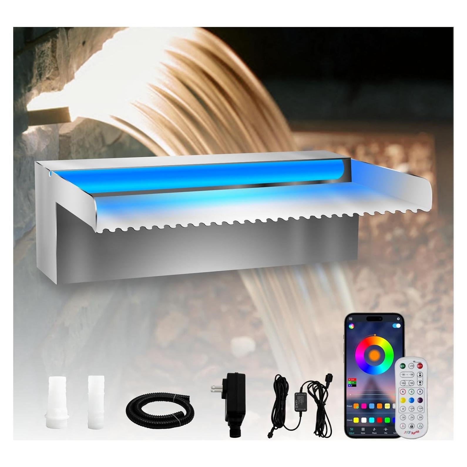 Desagüe de Cascada Iluminada Pamopamo Acero Inoxidable 30 cm