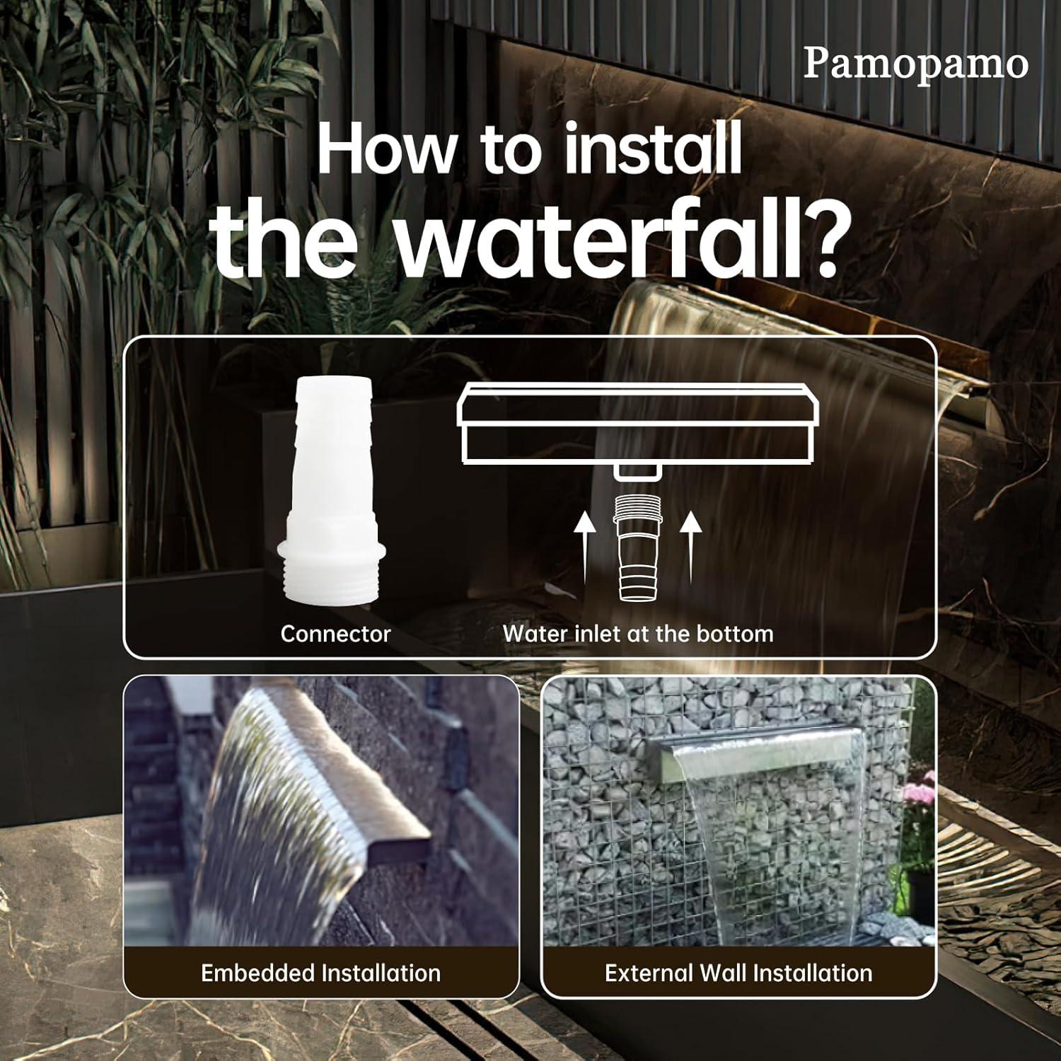 Desagüe de Cascada Iluminada Pamopamo Acero Inoxidable 30 cm