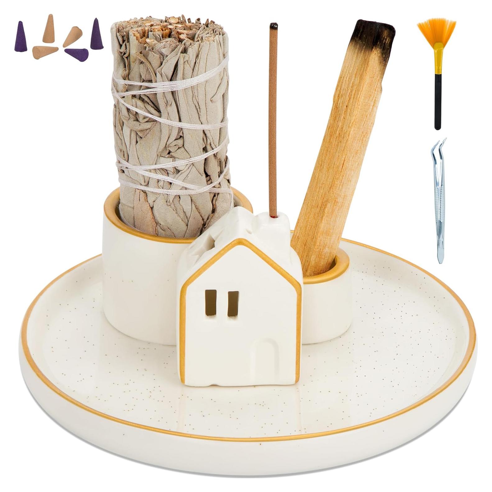 Soporte para Incienso ZenBless 5 en 1 Cerámica Blanca 15cm