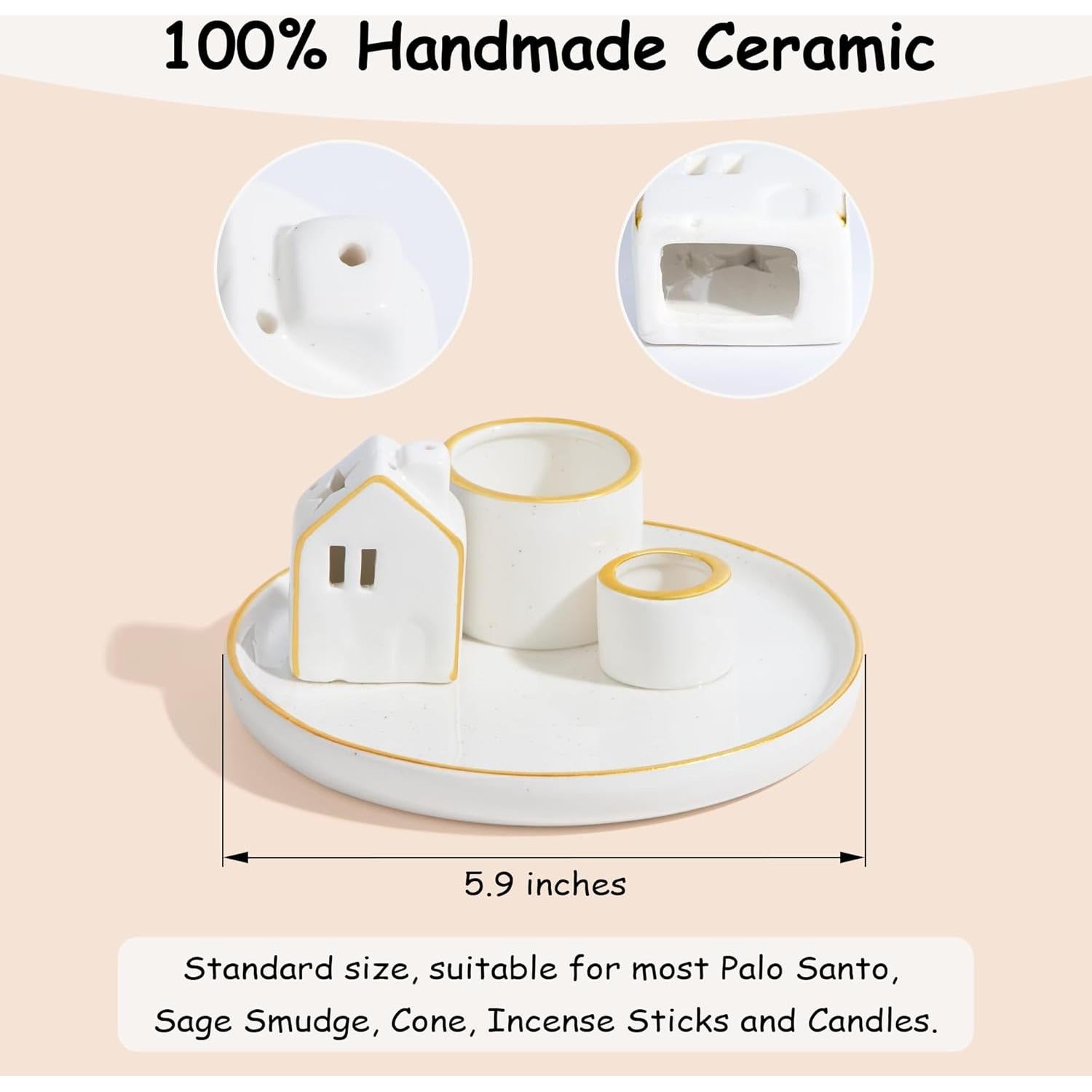 Soporte para Incienso ZenBless 5 en 1 Cerámica Blanca 15cm
