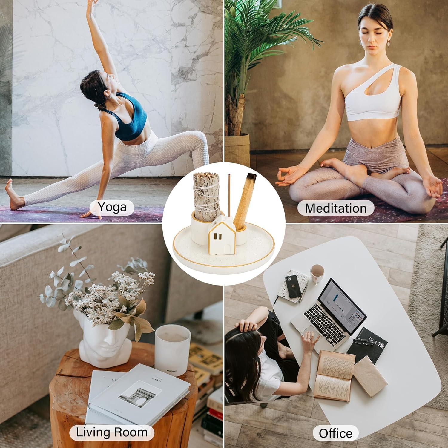 Soporte para Incienso ZenBless 5 en 1 Cerámica Blanca 15cm