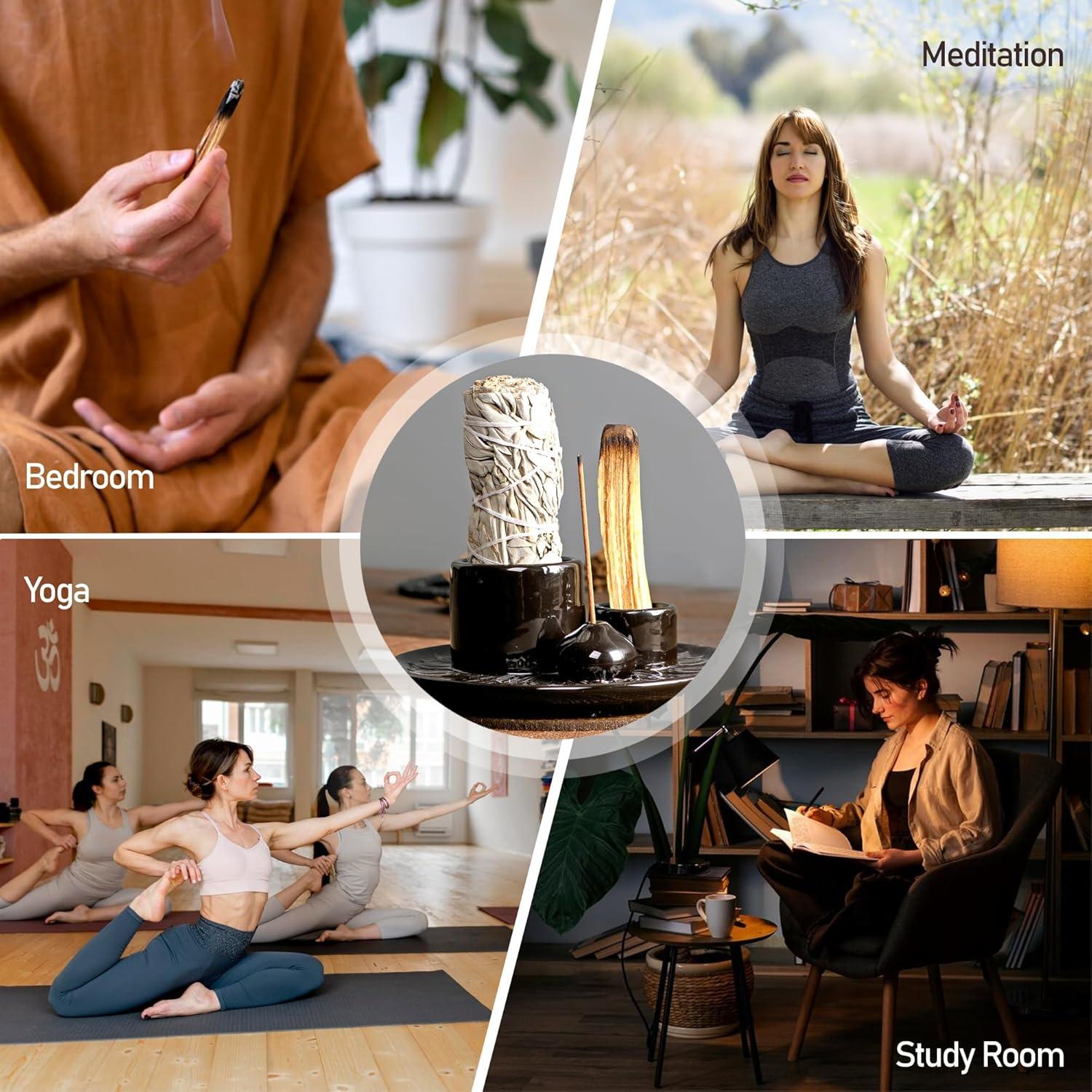 Soporte para Incienso 4 en 1 MKLZ Cerámica Negro 14 cm