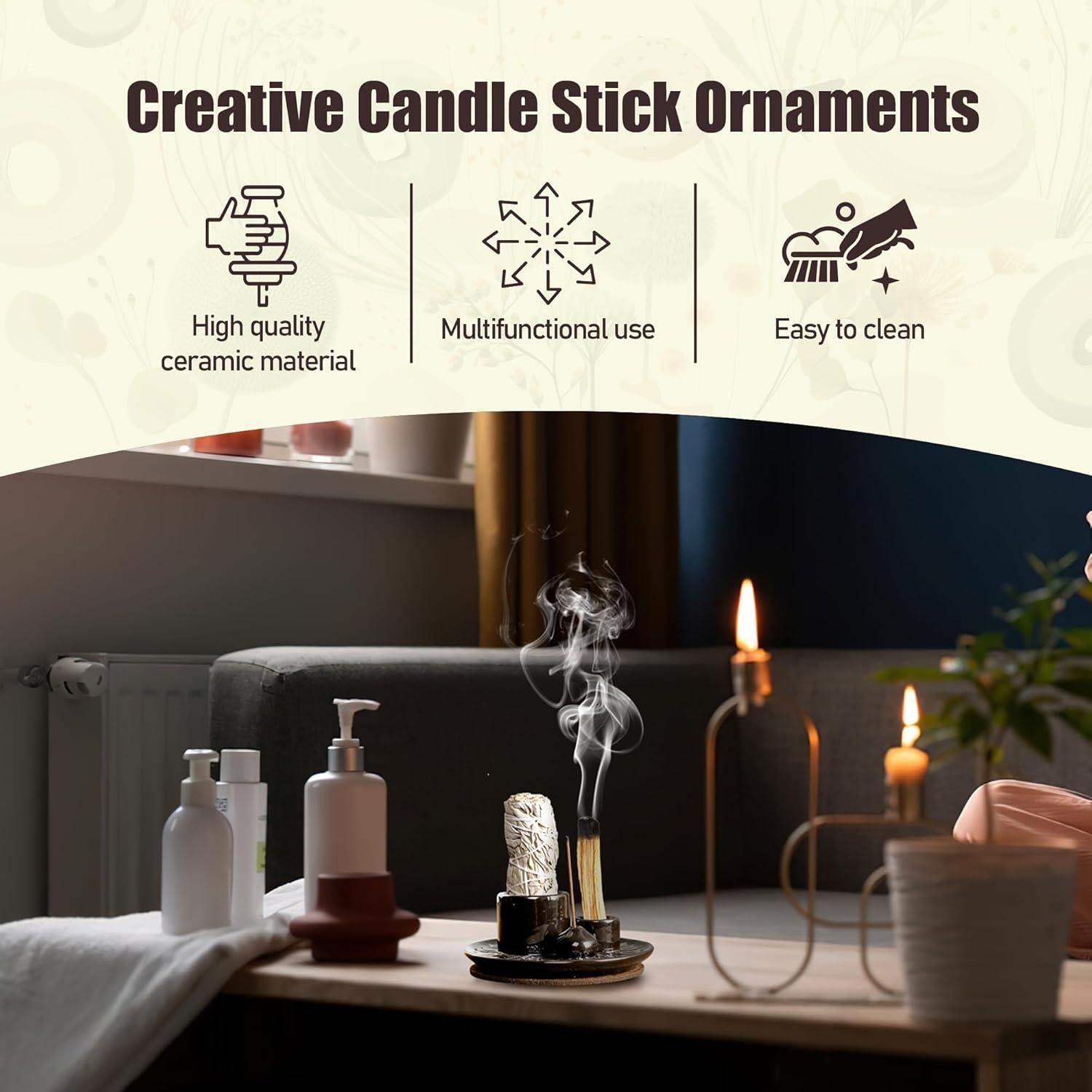 Soporte para Incienso 4 en 1 MKLZ Cerámica Negro 14 cm