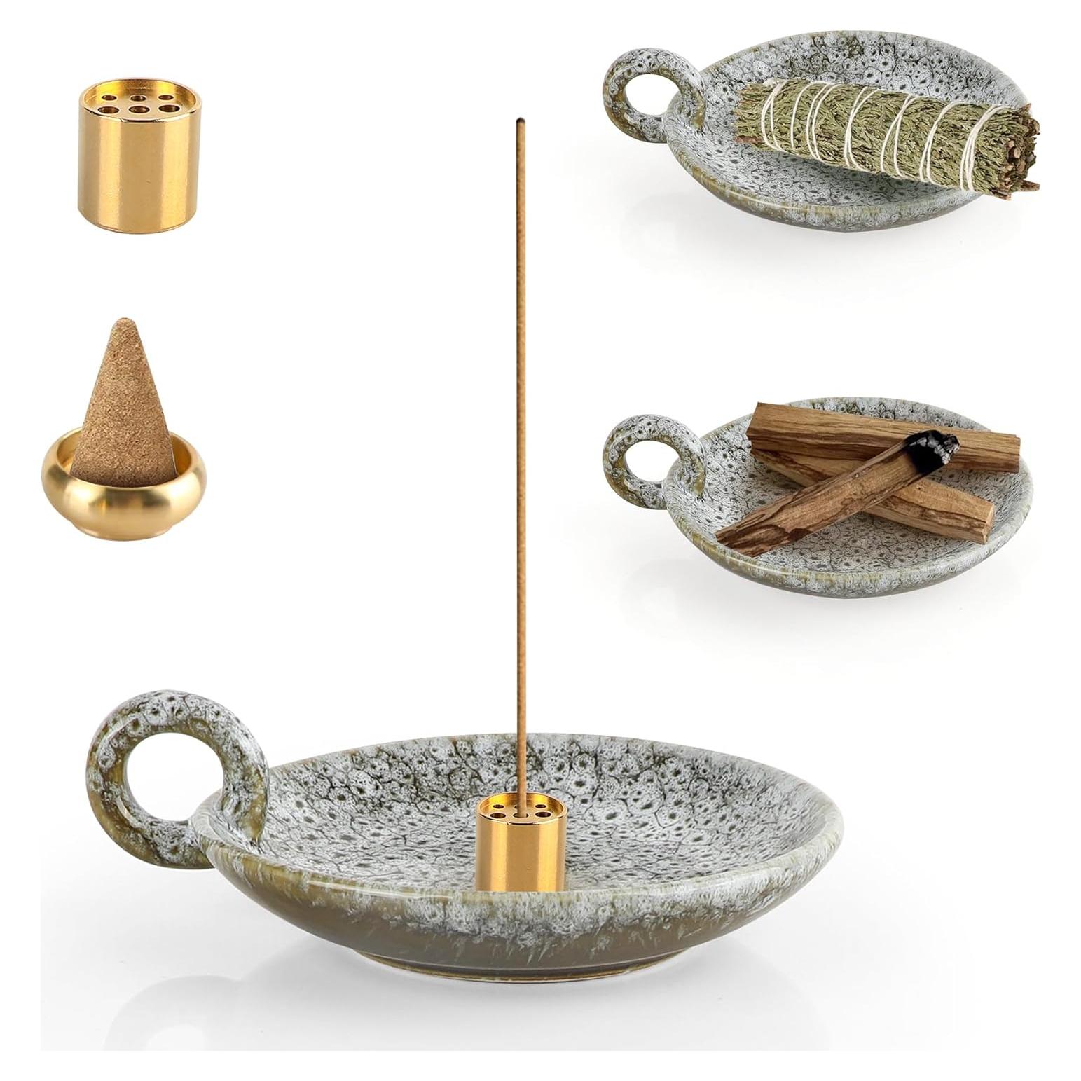 Soporte de Incienso Cerámica Verde 5 en 1 Palo Santo