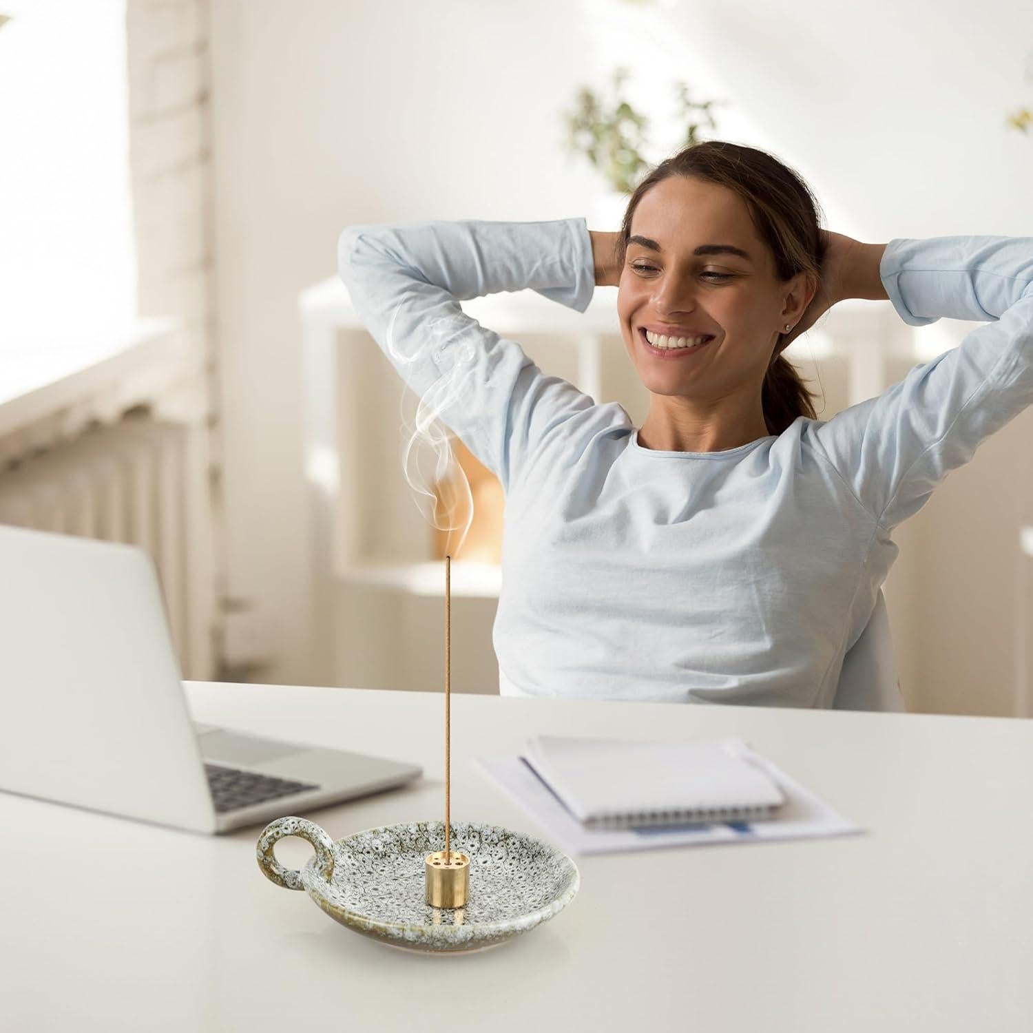 Soporte de Incienso Cerámica Verde 5 en 1 Palo Santo