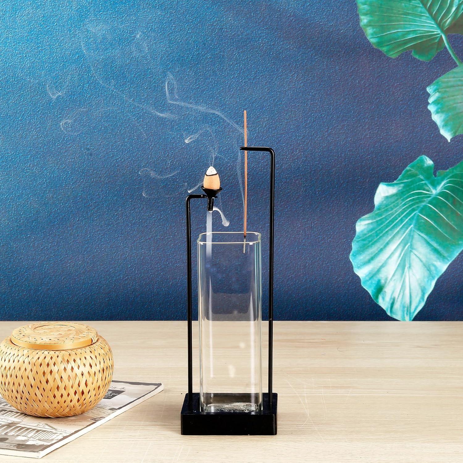 Soporte y Quemador de Incienso Hukalw Negro con Vidrio Removible