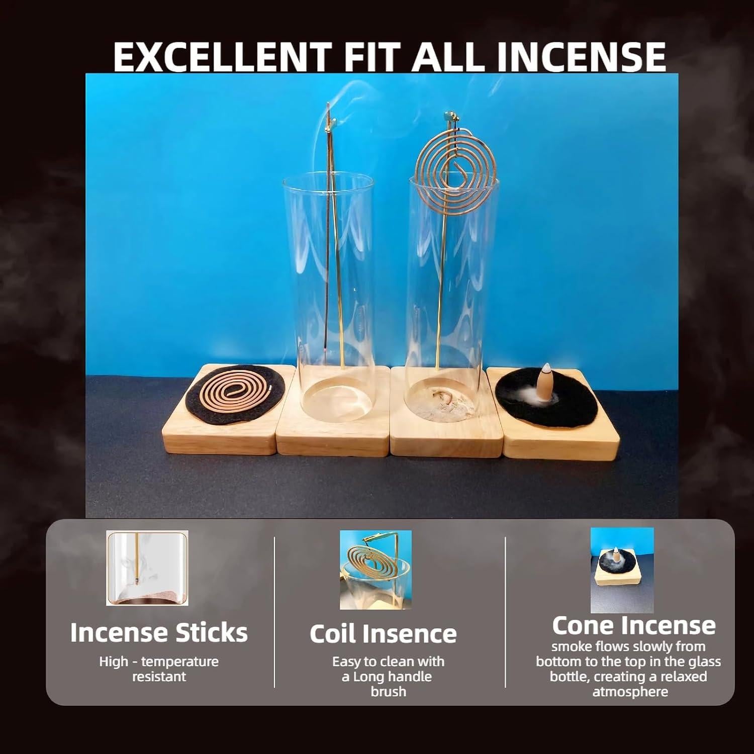 Soporte de Incienso SIGZKK de Madera con Recogedor de Vidrio