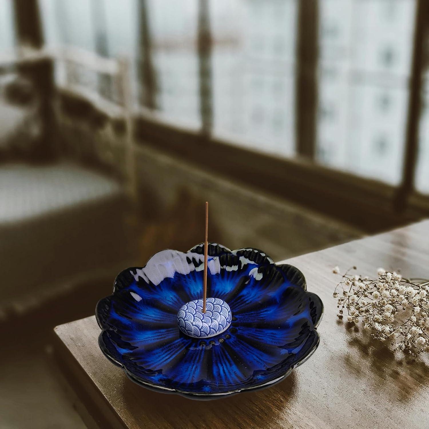 Soporte de Incienso Cerámica Fyedroed Azul 14 cm Redondo