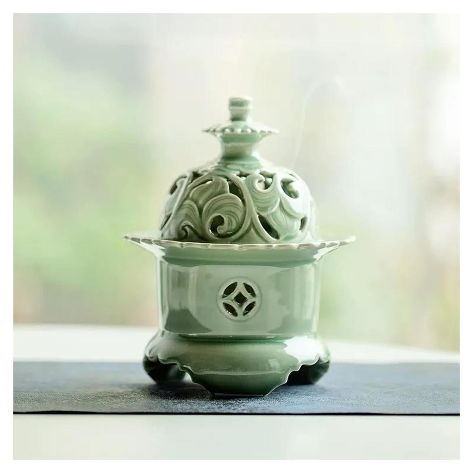 Horno de Incienso Hermit Life Celadón 16cm con Tapa Loto